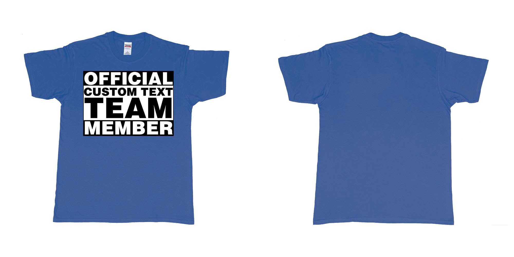 Custom tshirt design official custom text team member in fabric color royal-blue choice your own text made in Bali by The Pirate Way