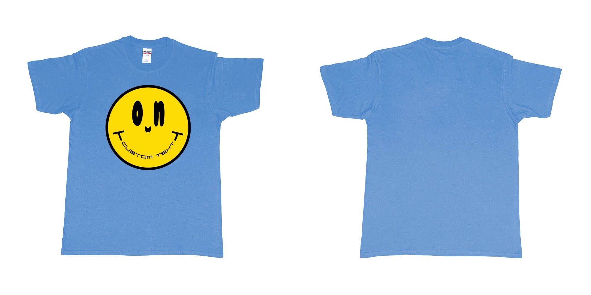 Custom tshirt design smiley face emoji custom text in fabric color carolina-blue choice your own text made in Bali by The Pirate Way