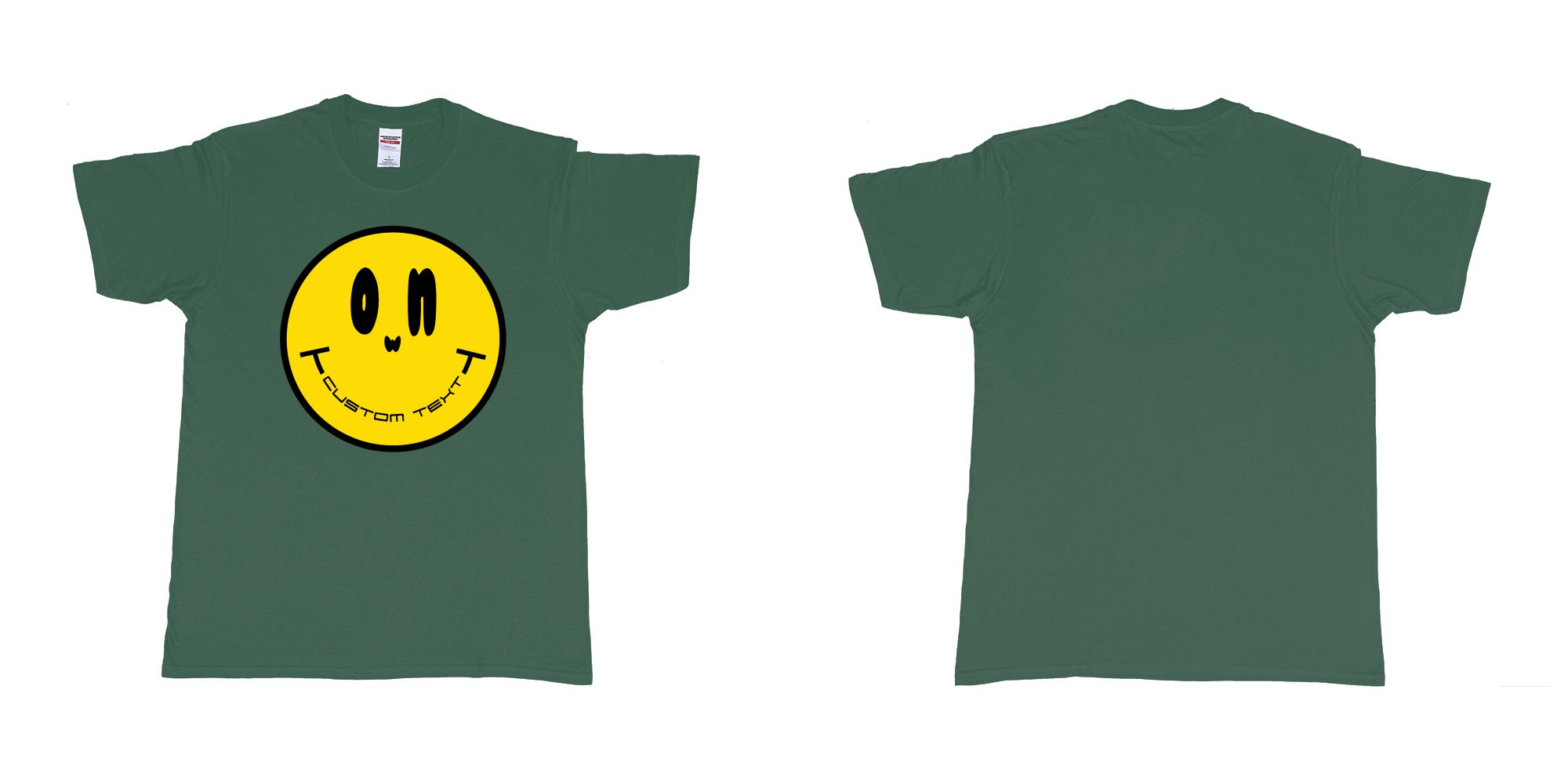 Custom tshirt design smiley face emoji custom text in fabric color forest-green choice your own text made in Bali by The Pirate Way