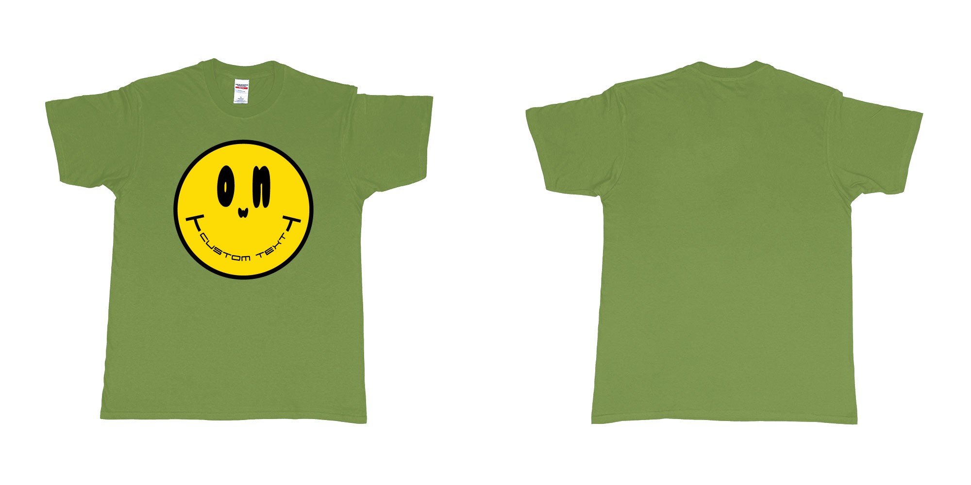 Custom tshirt design smiley face emoji custom text in fabric color military-green choice your own text made in Bali by The Pirate Way