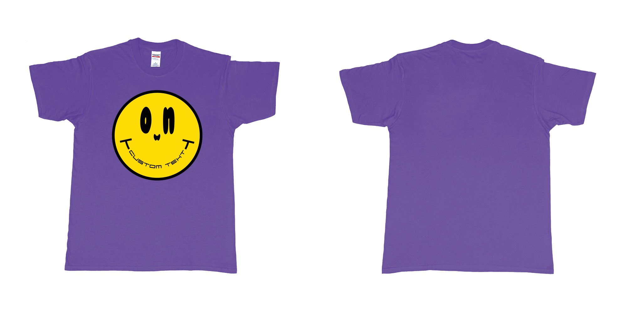 Custom tshirt design smiley face emoji custom text in fabric color purple choice your own text made in Bali by The Pirate Way
