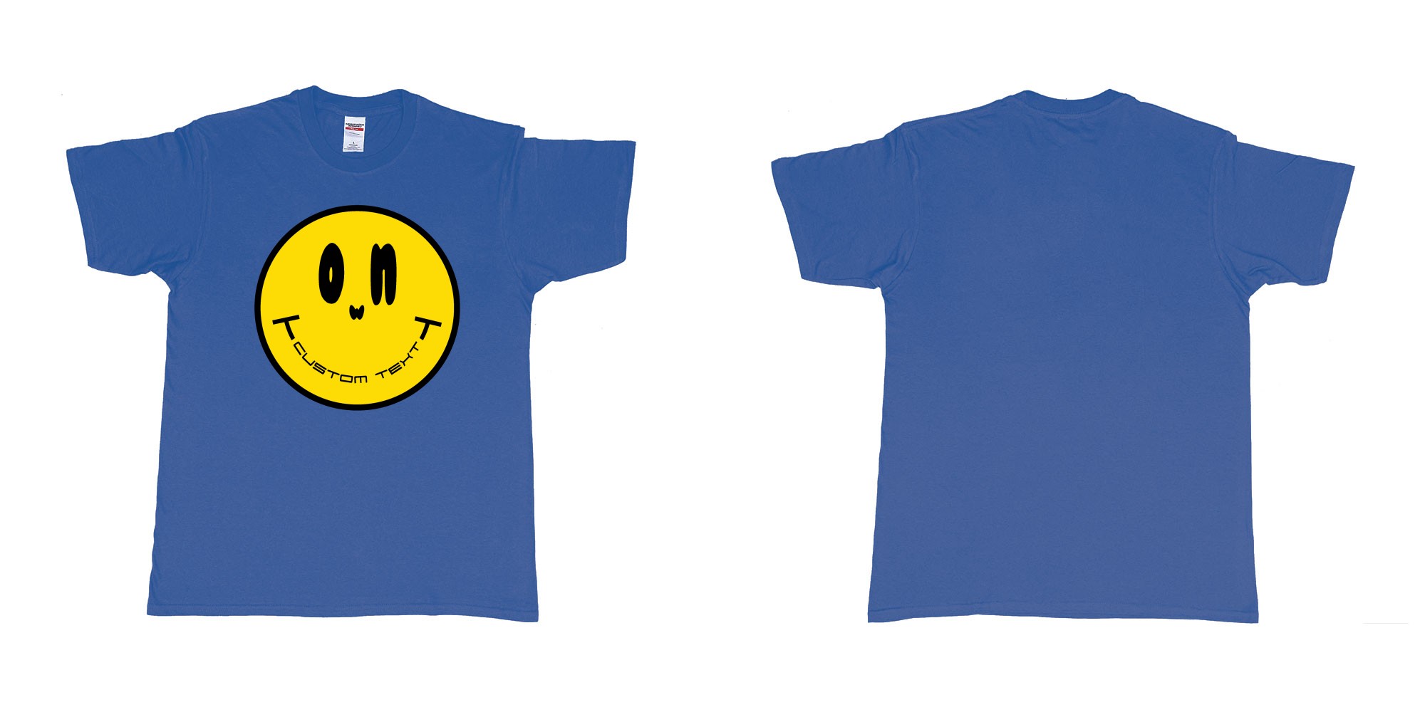 Custom tshirt design smiley face emoji custom text in fabric color royal-blue choice your own text made in Bali by The Pirate Way