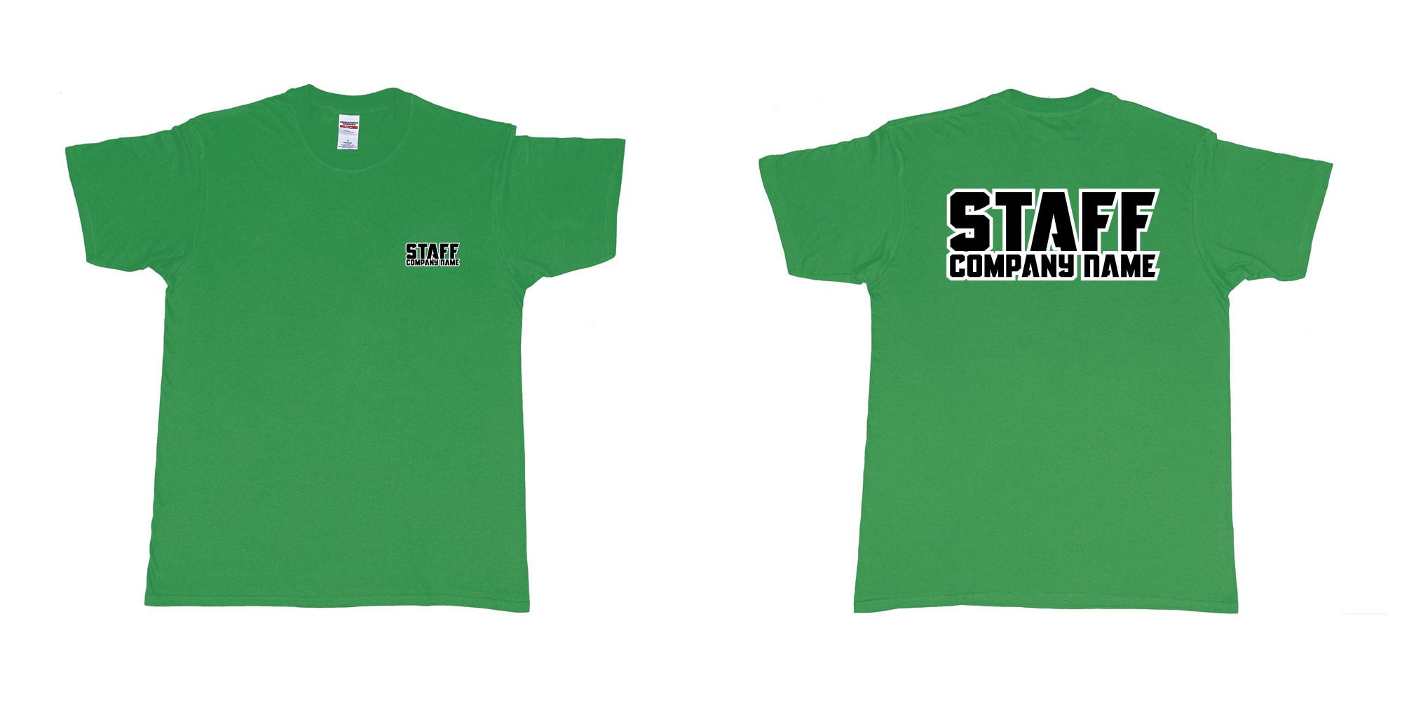 Custom tshirt design staff tshirt own company name in fabric color irish-green choice your own text made in Bali by The Pirate Way