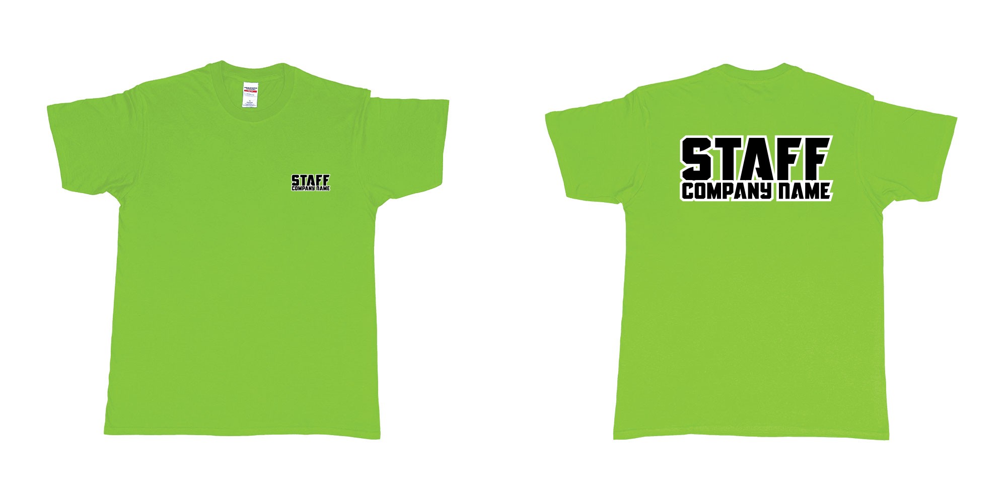 Custom tshirt design staff tshirt own company name in fabric color lime choice your own text made in Bali by The Pirate Way