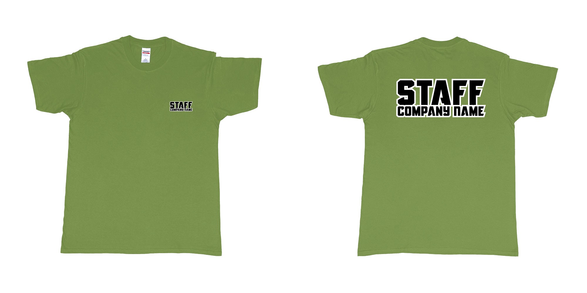 Custom tshirt design staff tshirt own company name in fabric color military-green choice your own text made in Bali by The Pirate Way