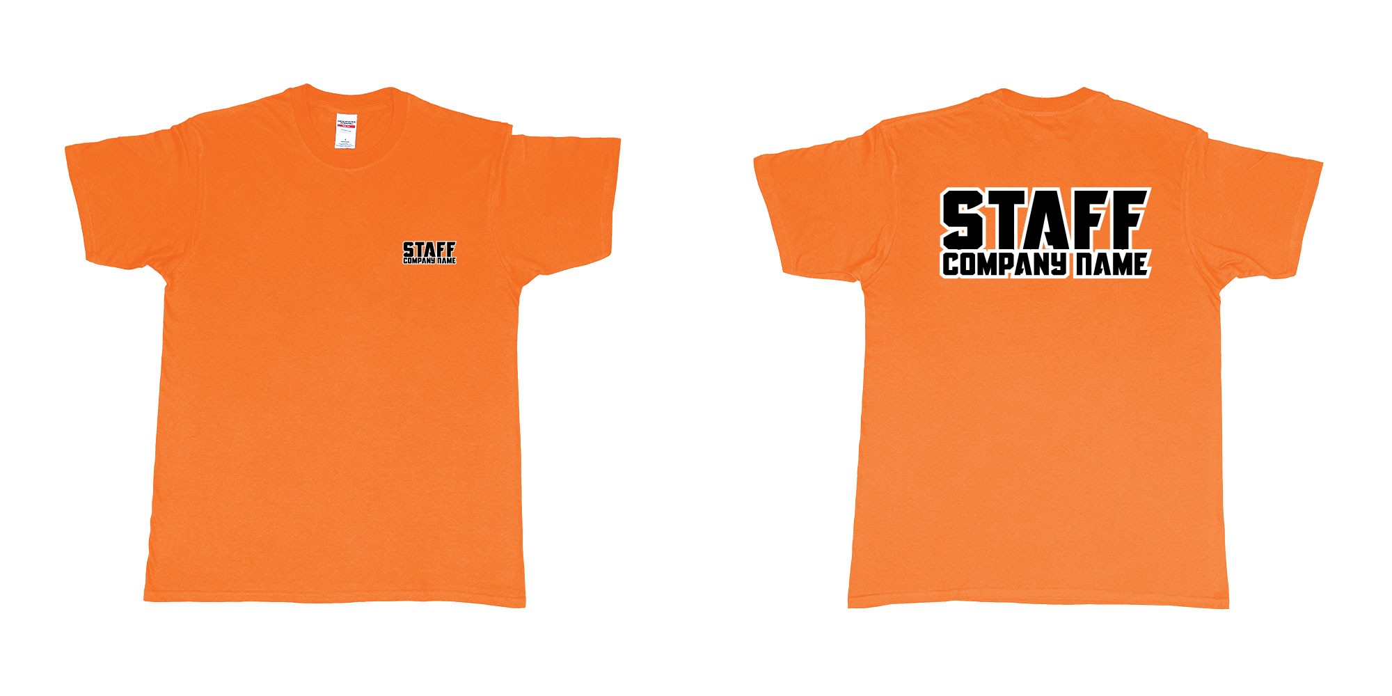 Custom tshirt design staff tshirt own company name in fabric color orange choice your own text made in Bali by The Pirate Way