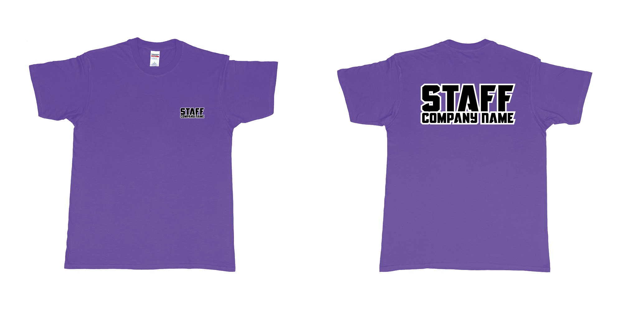 Custom tshirt design staff tshirt own company name in fabric color purple choice your own text made in Bali by The Pirate Way