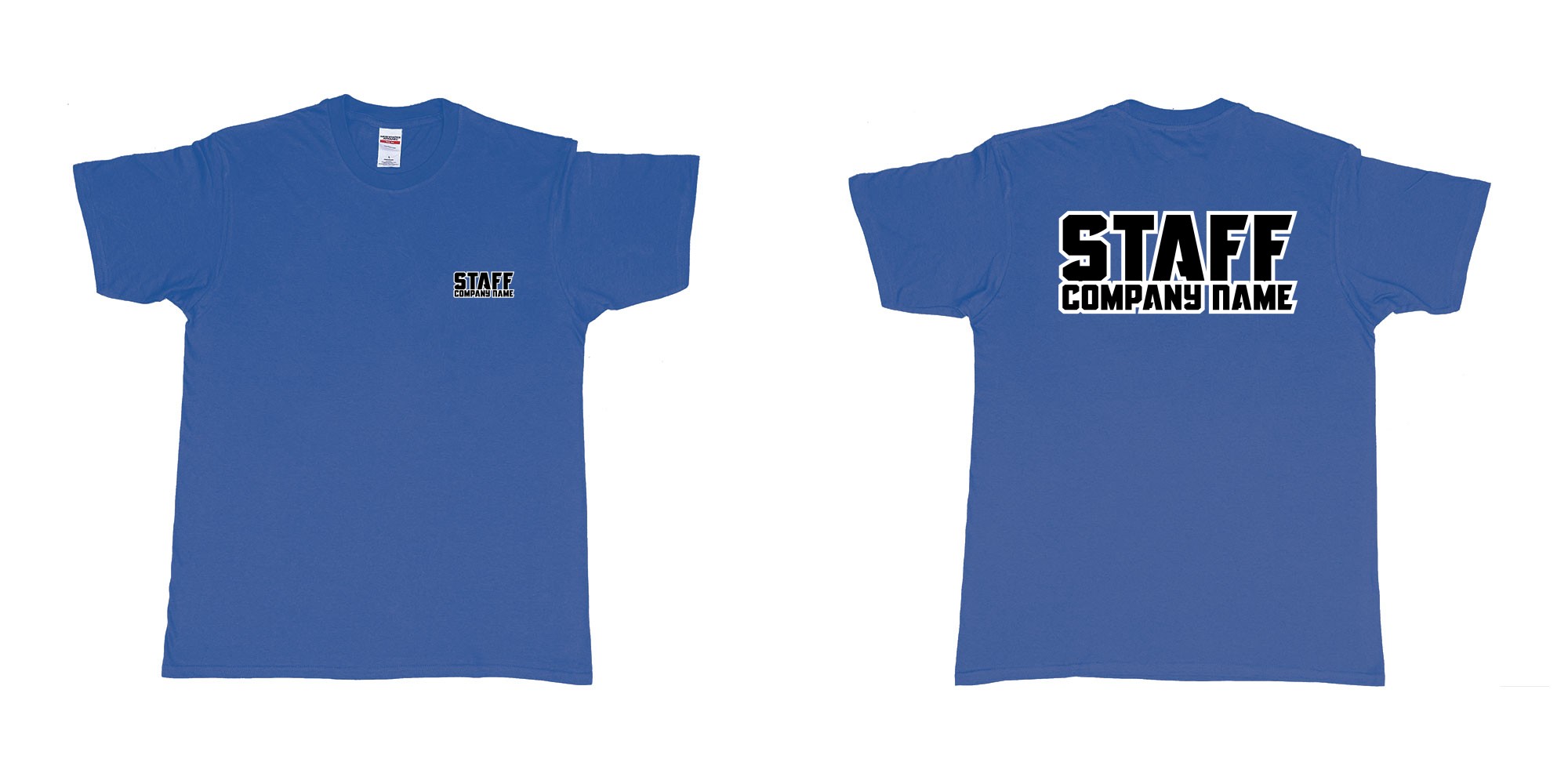 Custom tshirt design staff tshirt own company name in fabric color royal-blue choice your own text made in Bali by The Pirate Way