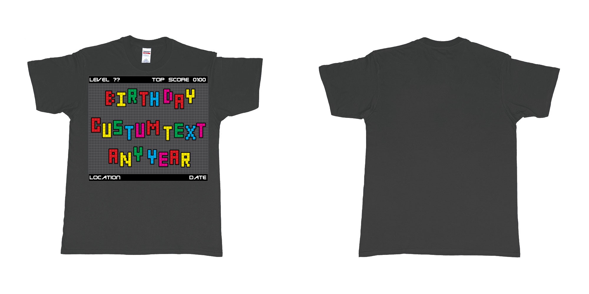 Custom tshirt design tetris block custom text birthday in fabric color black choice your own text made in Bali by The Pirate Way