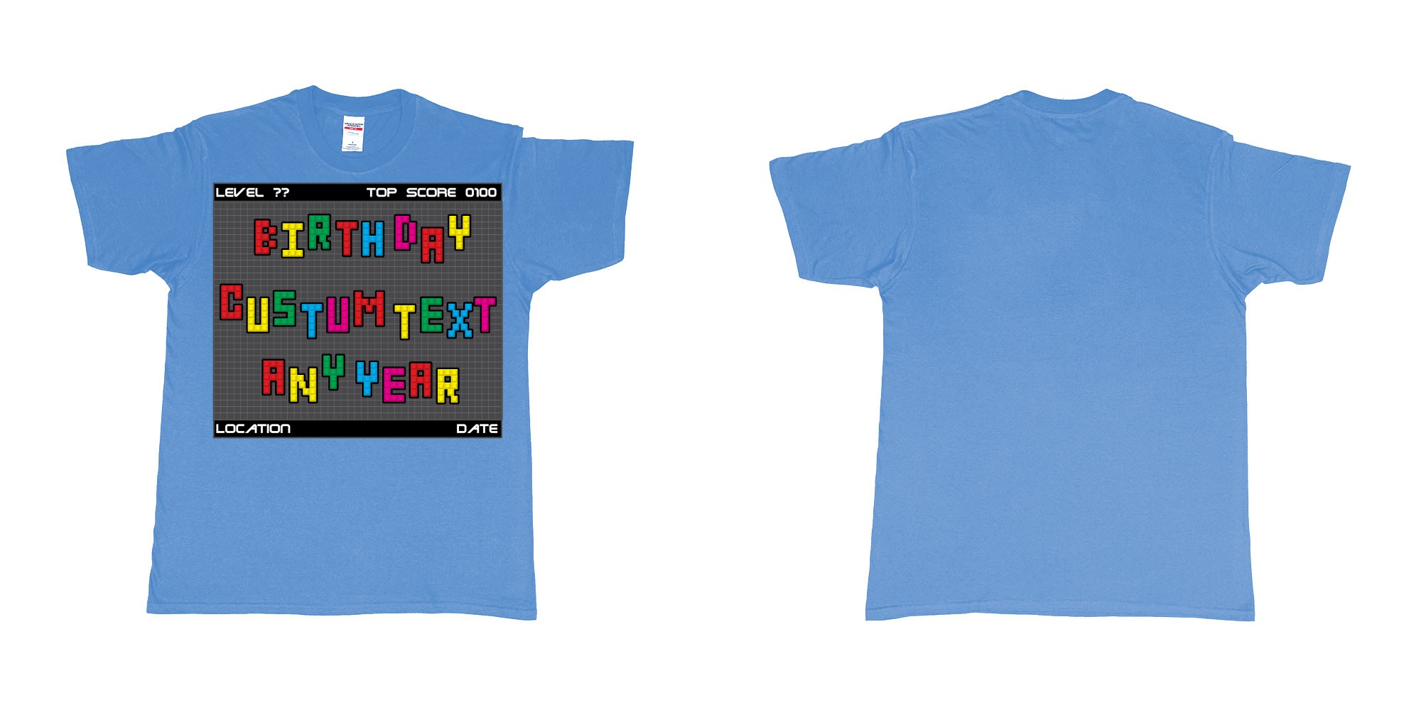 Custom tshirt design tetris block custom text birthday in fabric color carolina-blue choice your own text made in Bali by The Pirate Way