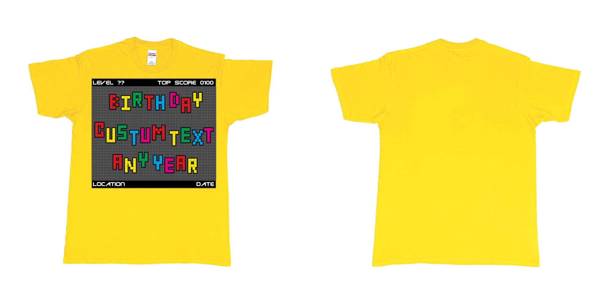 Custom tshirt design tetris block custom text birthday in fabric color daisy choice your own text made in Bali by The Pirate Way