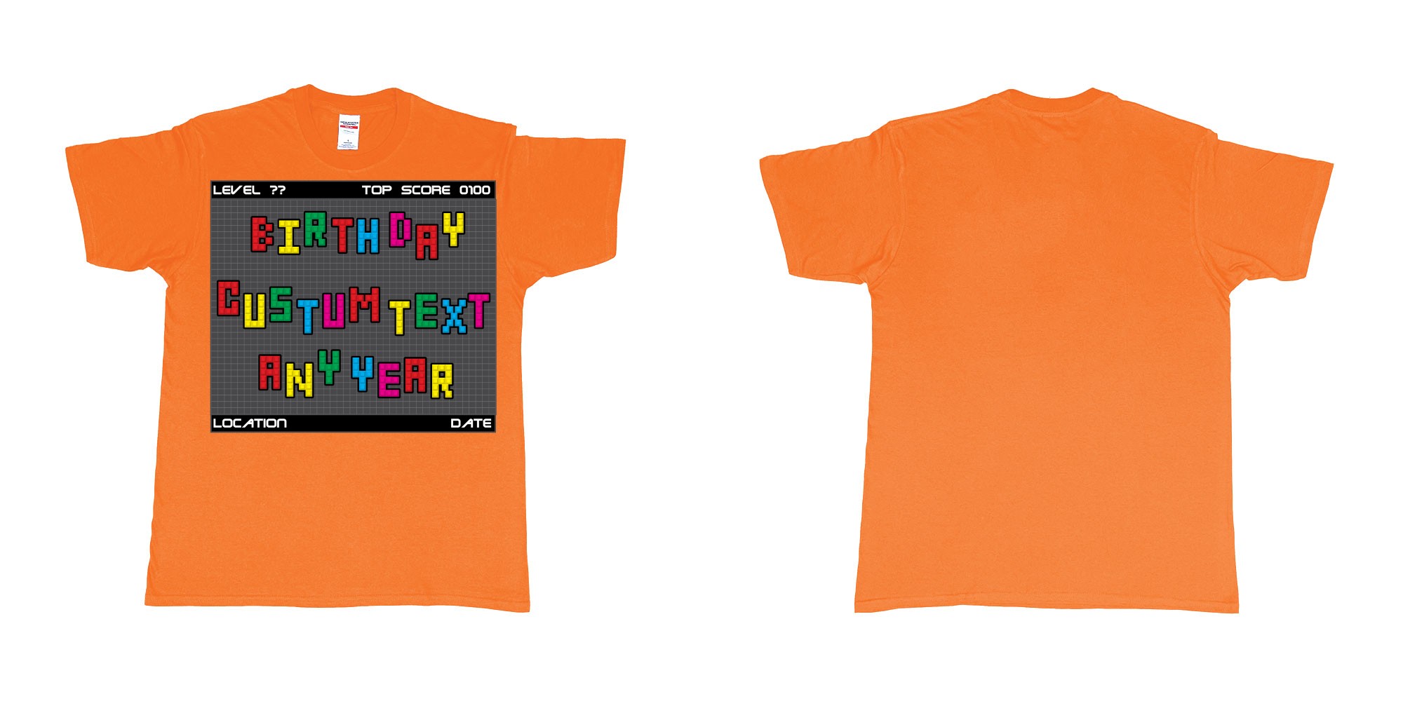 Custom tshirt design tetris block custom text birthday in fabric color orange choice your own text made in Bali by The Pirate Way