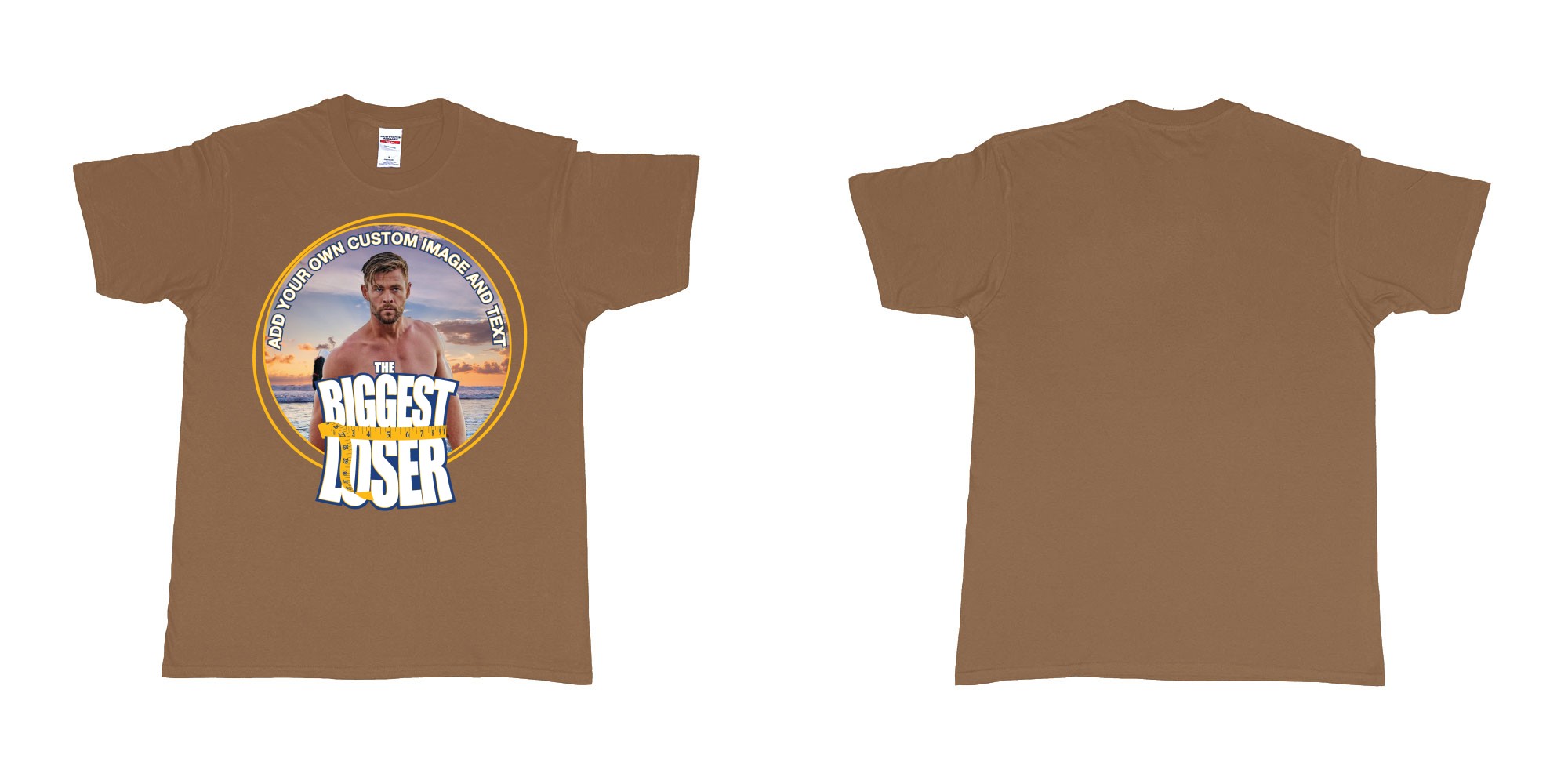 Custom tshirt design the biggest loser logo custom image funny tshirt design in fabric color chestnut choice your own text made in Bali by The Pirate Way