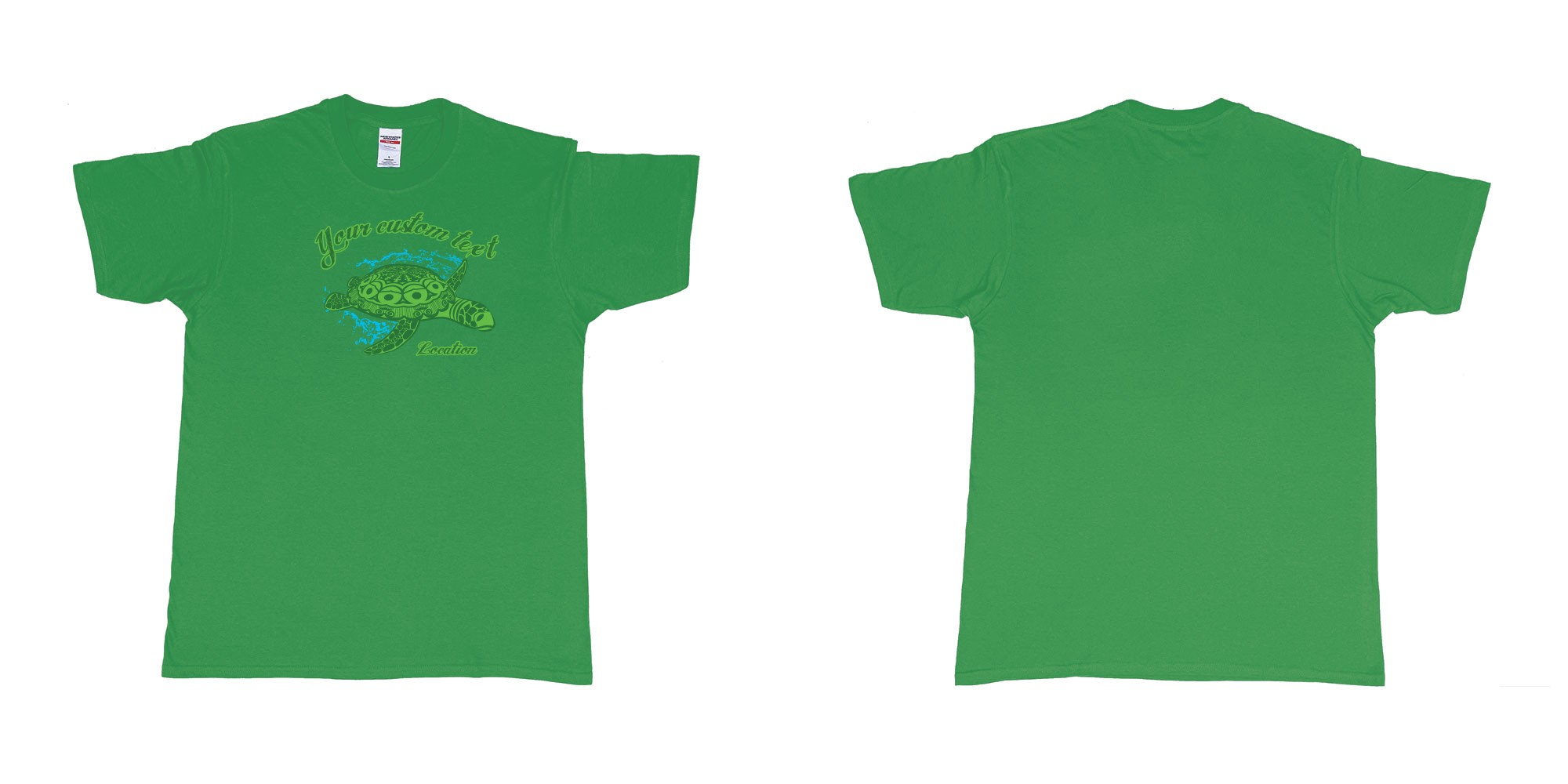 Custom tshirt design turtle swimming design bali in fabric color irish-green choice your own text made in Bali by The Pirate Way