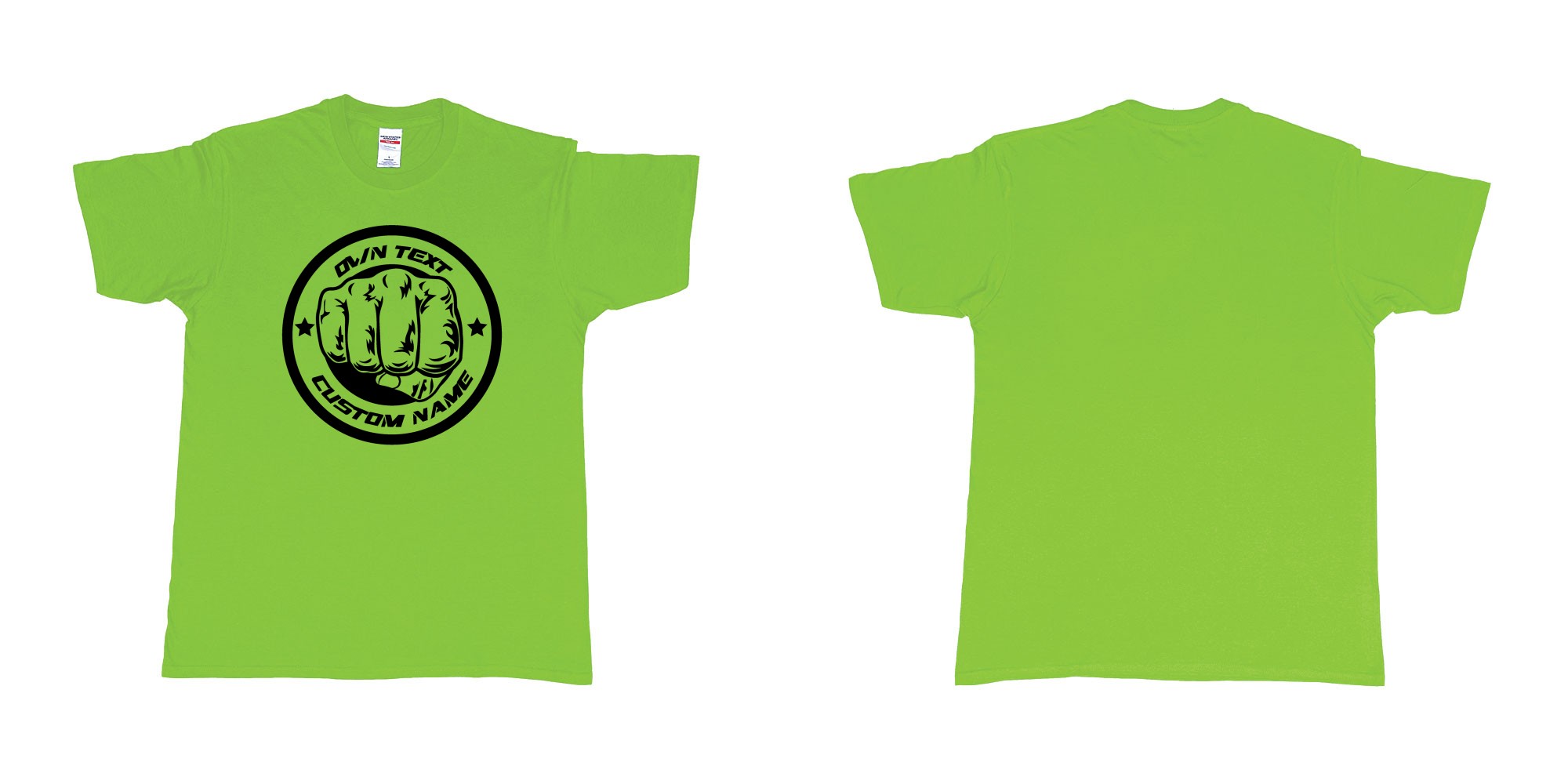 Custom tshirt design ufc mma fist custom logo in fabric color lime choice your own text made in Bali by The Pirate Way