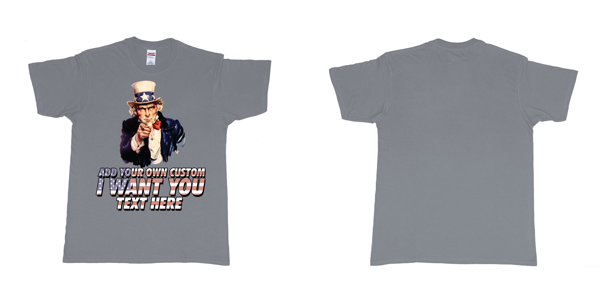 Custom tshirt design uncle sam i want you custom design own printing in fabric color misty choice your own text made in Bali by The Pirate Way