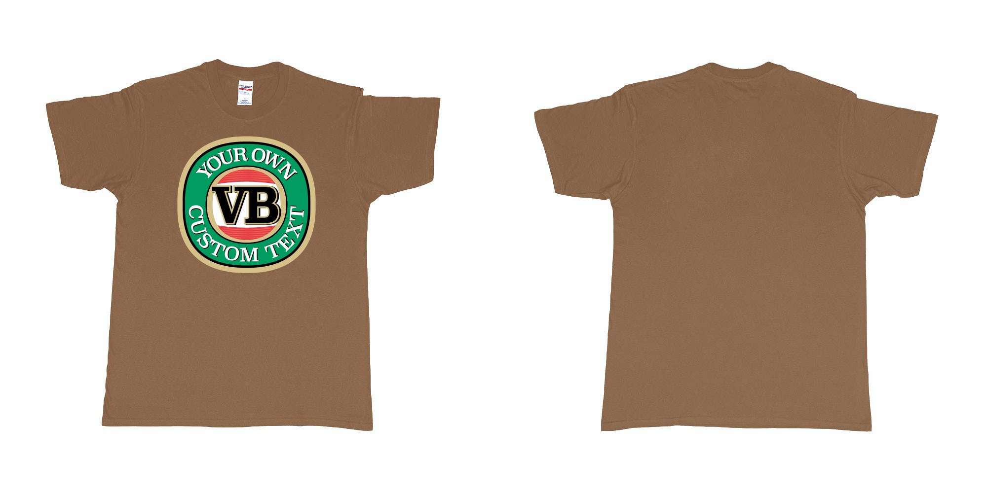 Custom tshirt design vb victoria bitter beer brand logo in fabric color chestnut choice your own text made in Bali by The Pirate Way