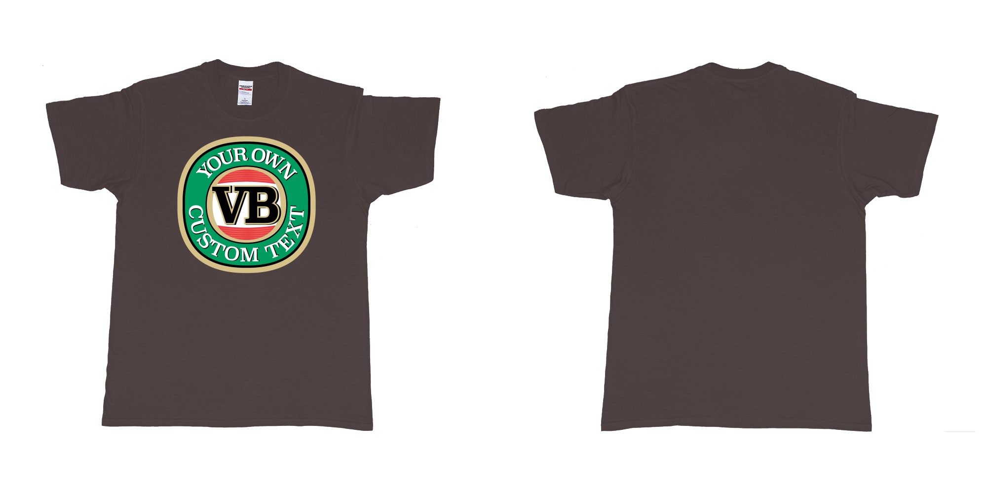 Custom tshirt design vb victoria bitter beer brand logo in fabric color dark-chocolate choice your own text made in Bali by The Pirate Way