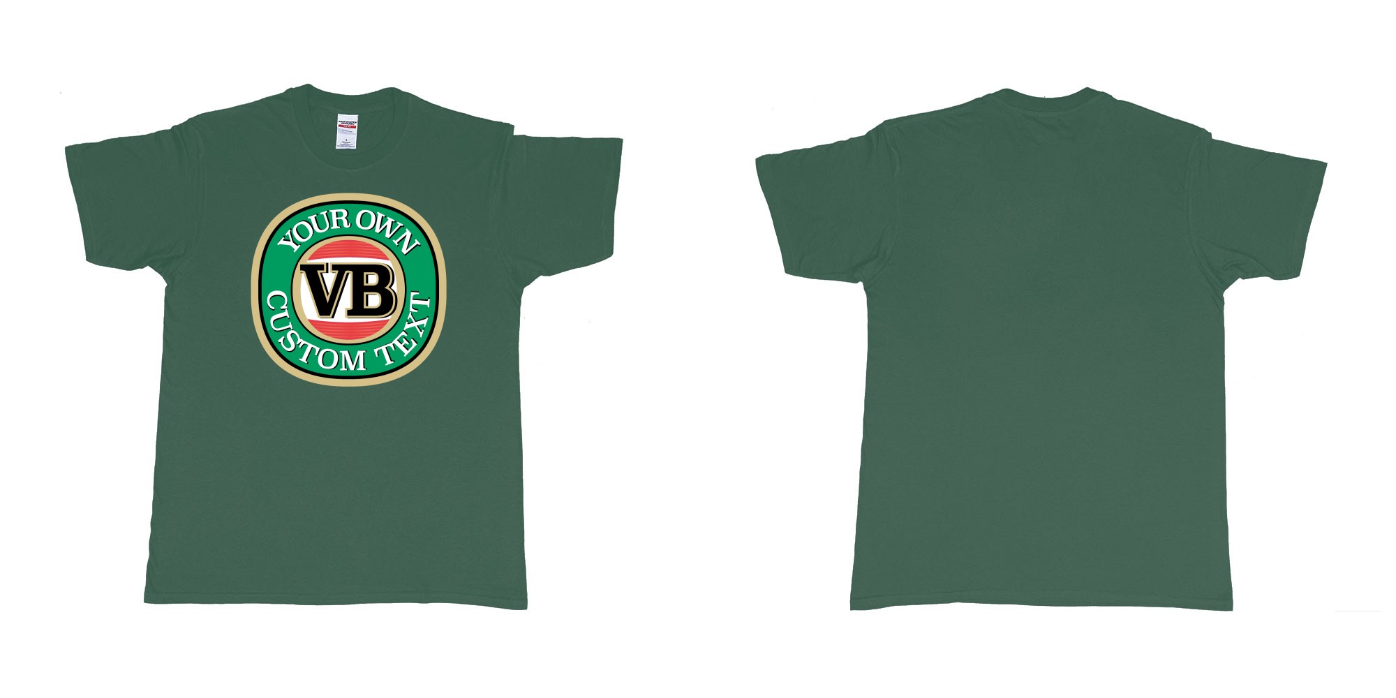 Custom tshirt design vb victoria bitter beer brand logo in fabric color forest-green choice your own text made in Bali by The Pirate Way