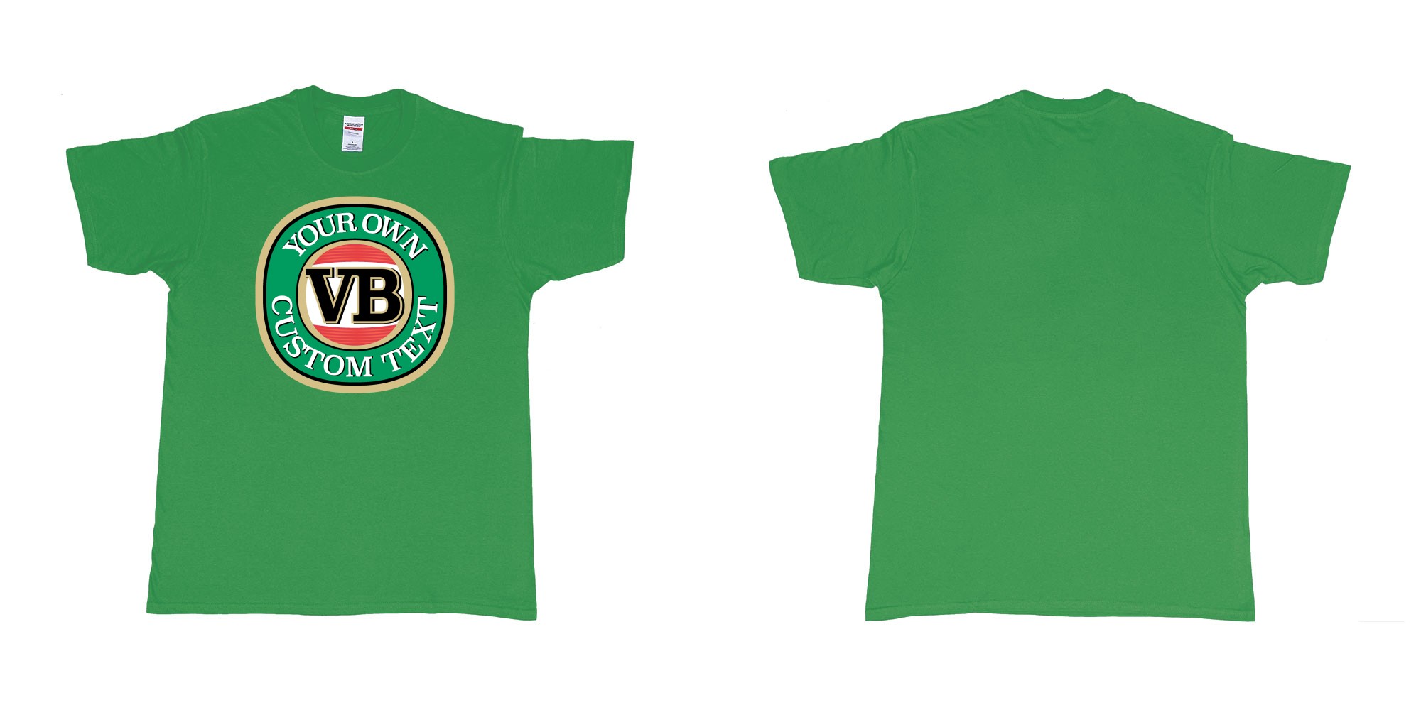 Custom tshirt design vb victoria bitter beer brand logo in fabric color irish-green choice your own text made in Bali by The Pirate Way
