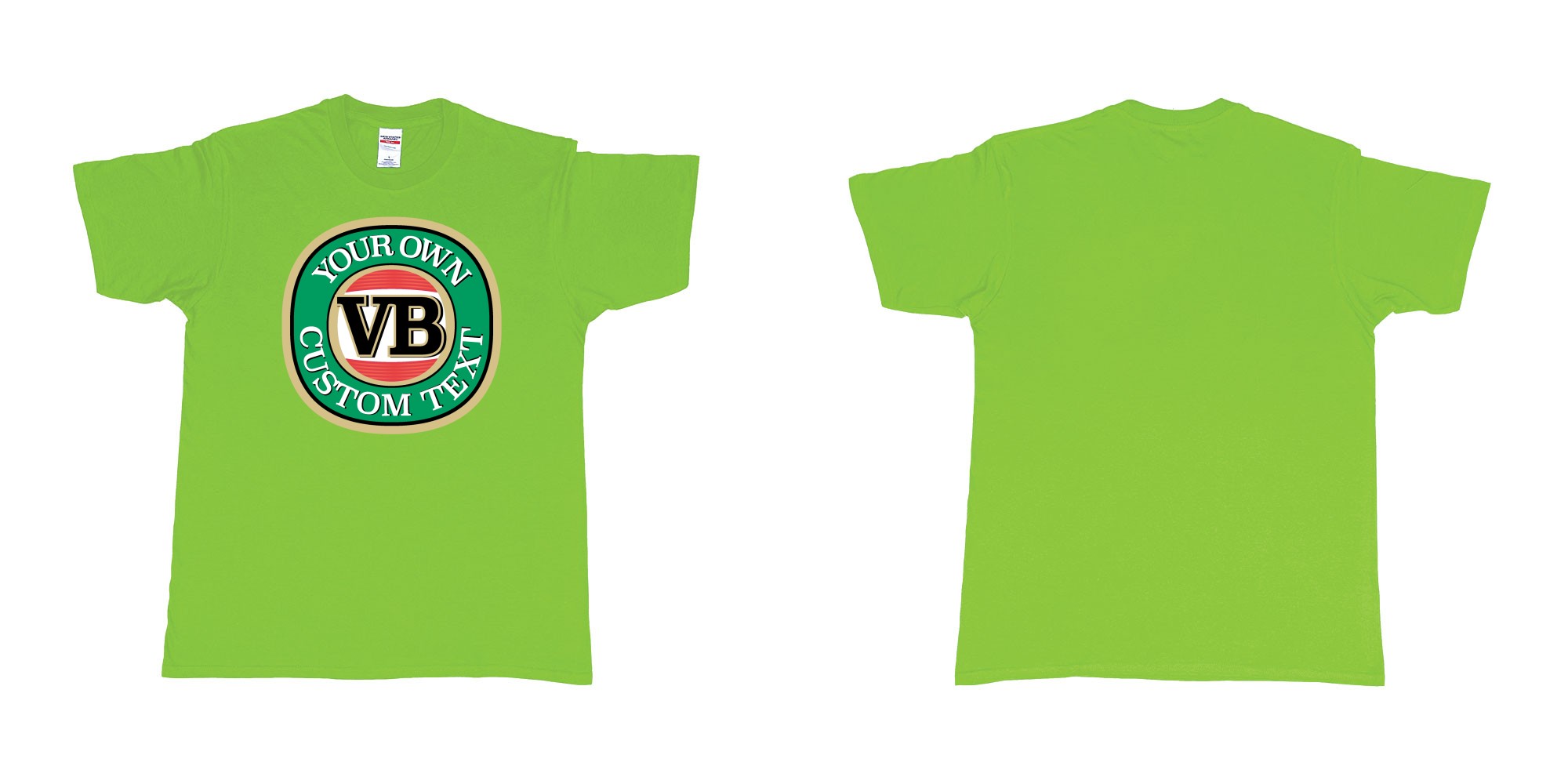 Custom tshirt design vb victoria bitter beer brand logo in fabric color lime choice your own text made in Bali by The Pirate Way