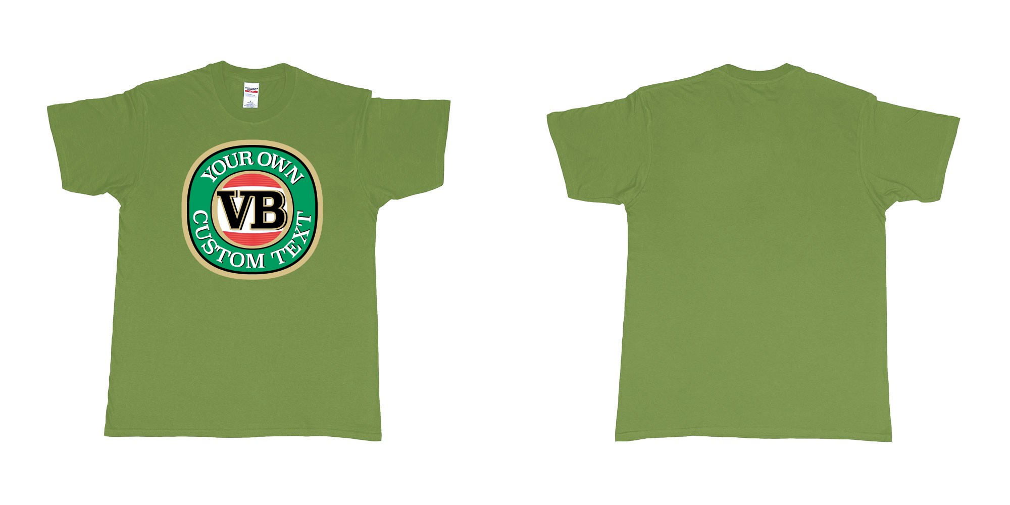 Custom tshirt design vb victoria bitter beer brand logo in fabric color military-green choice your own text made in Bali by The Pirate Way