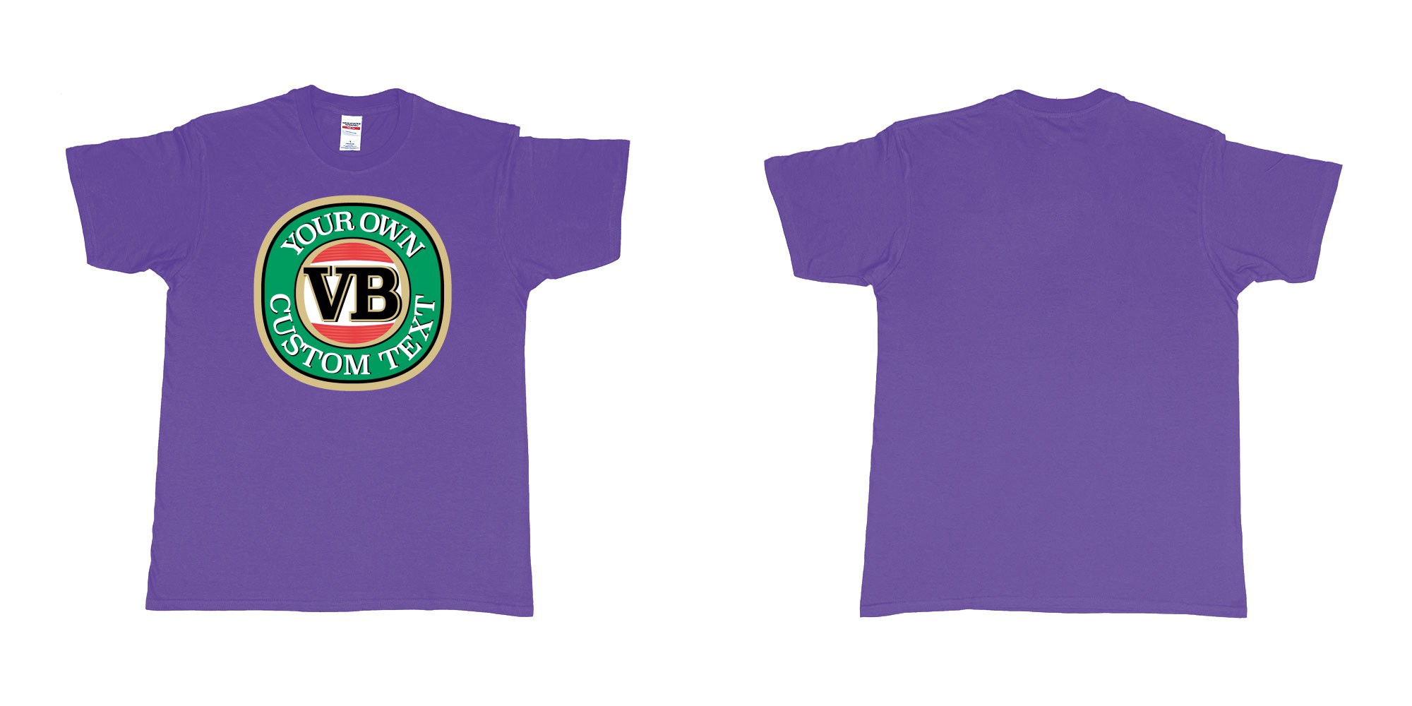 Custom tshirt design vb victoria bitter beer brand logo in fabric color purple choice your own text made in Bali by The Pirate Way