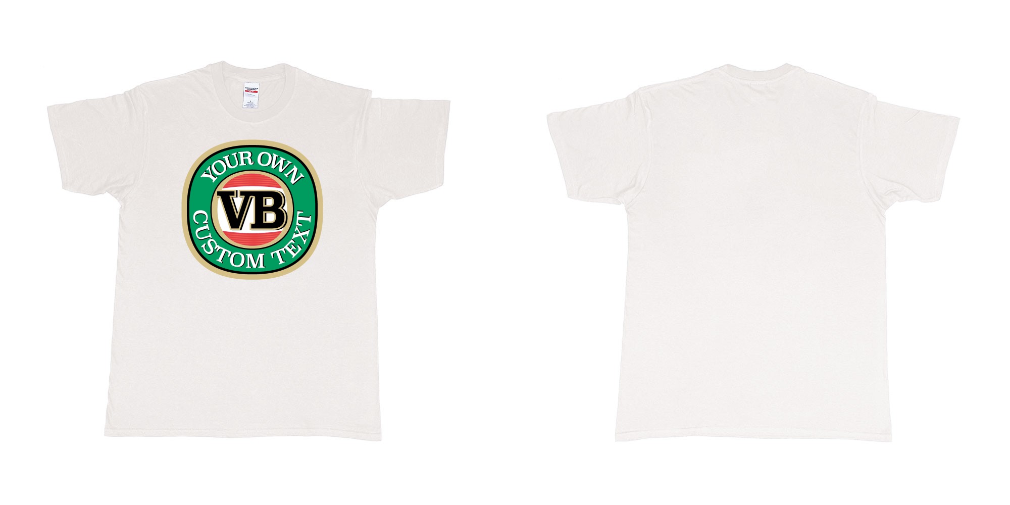 Custom tshirt design vb victoria bitter beer brand logo in fabric color white choice your own text made in Bali by The Pirate Way