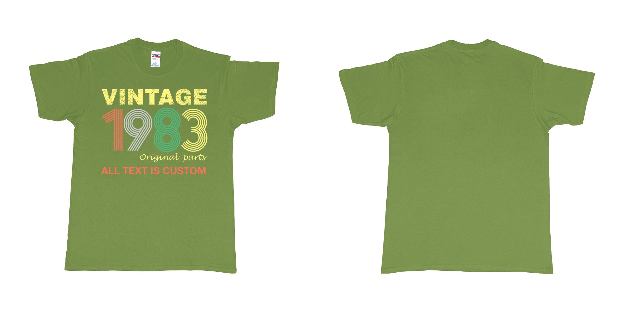 Custom tshirt design vintage custom year orginal parts in fabric color military-green choice your own text made in Bali by The Pirate Way