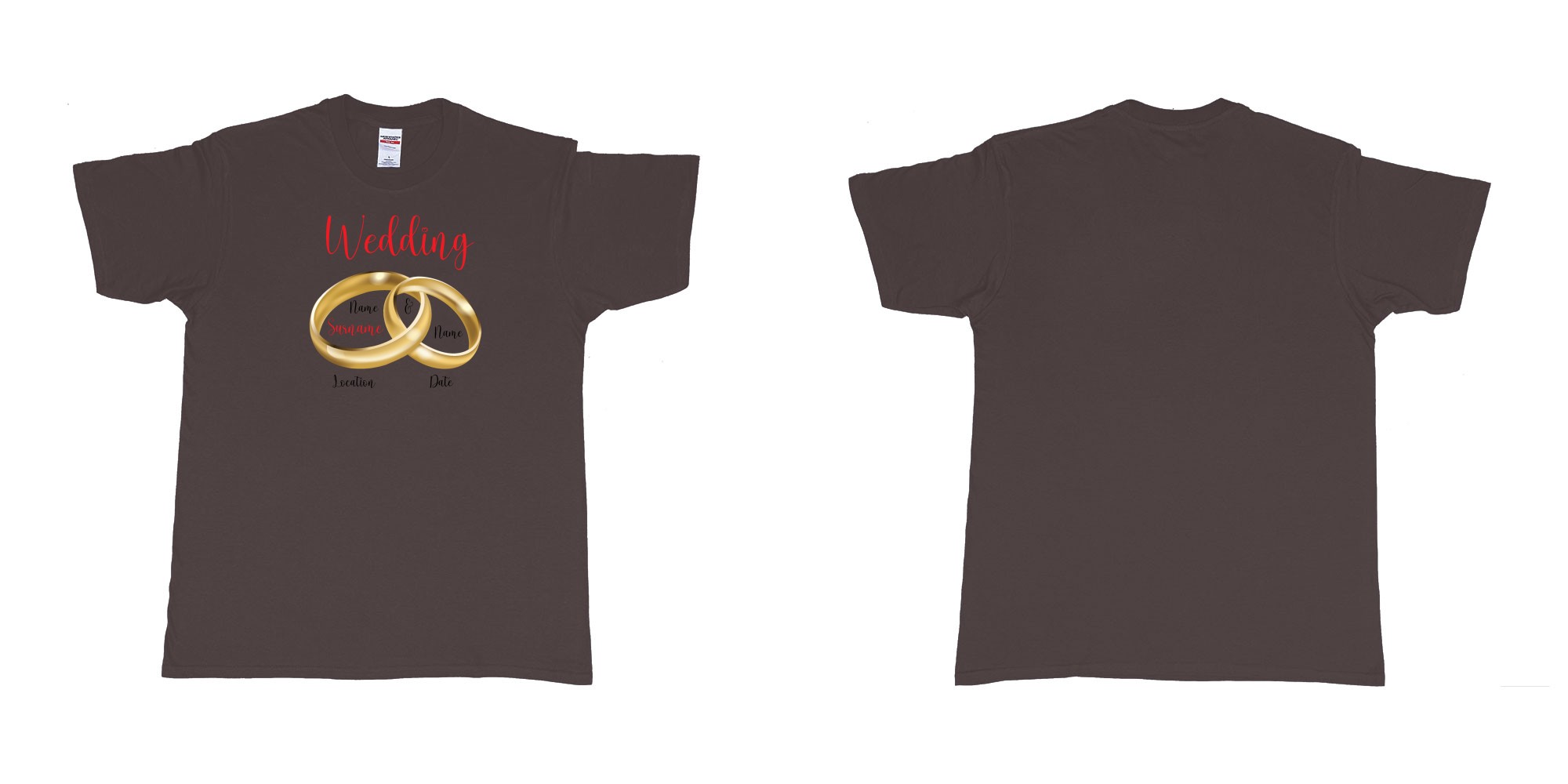 Custom tshirt design wedding rings in fabric color dark-chocolate choice your own text made in Bali by The Pirate Way