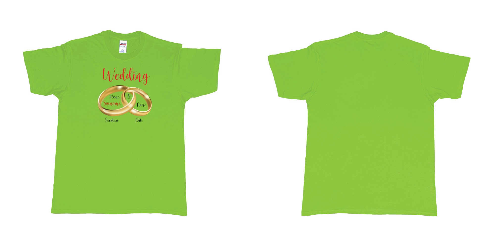 Custom tshirt design wedding rings in fabric color lime choice your own text made in Bali by The Pirate Way