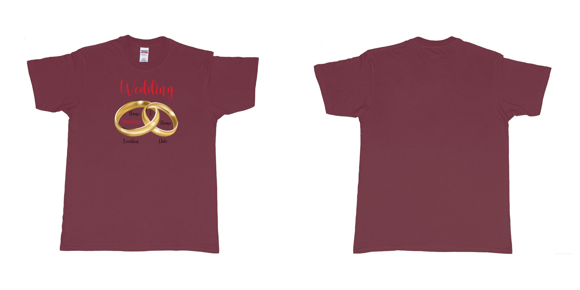 Custom tshirt design wedding rings in fabric color marron choice your own text made in Bali by The Pirate Way