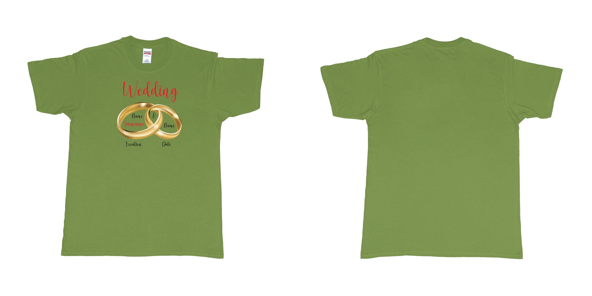 Custom tshirt design wedding rings in fabric color military-green choice your own text made in Bali by The Pirate Way