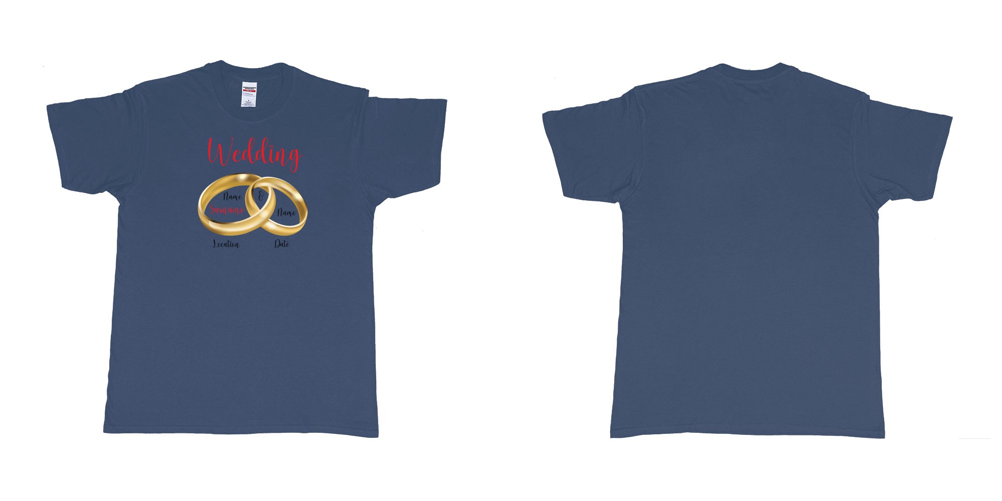 Custom tshirt design wedding rings in fabric color navy choice your own text made in Bali by The Pirate Way
