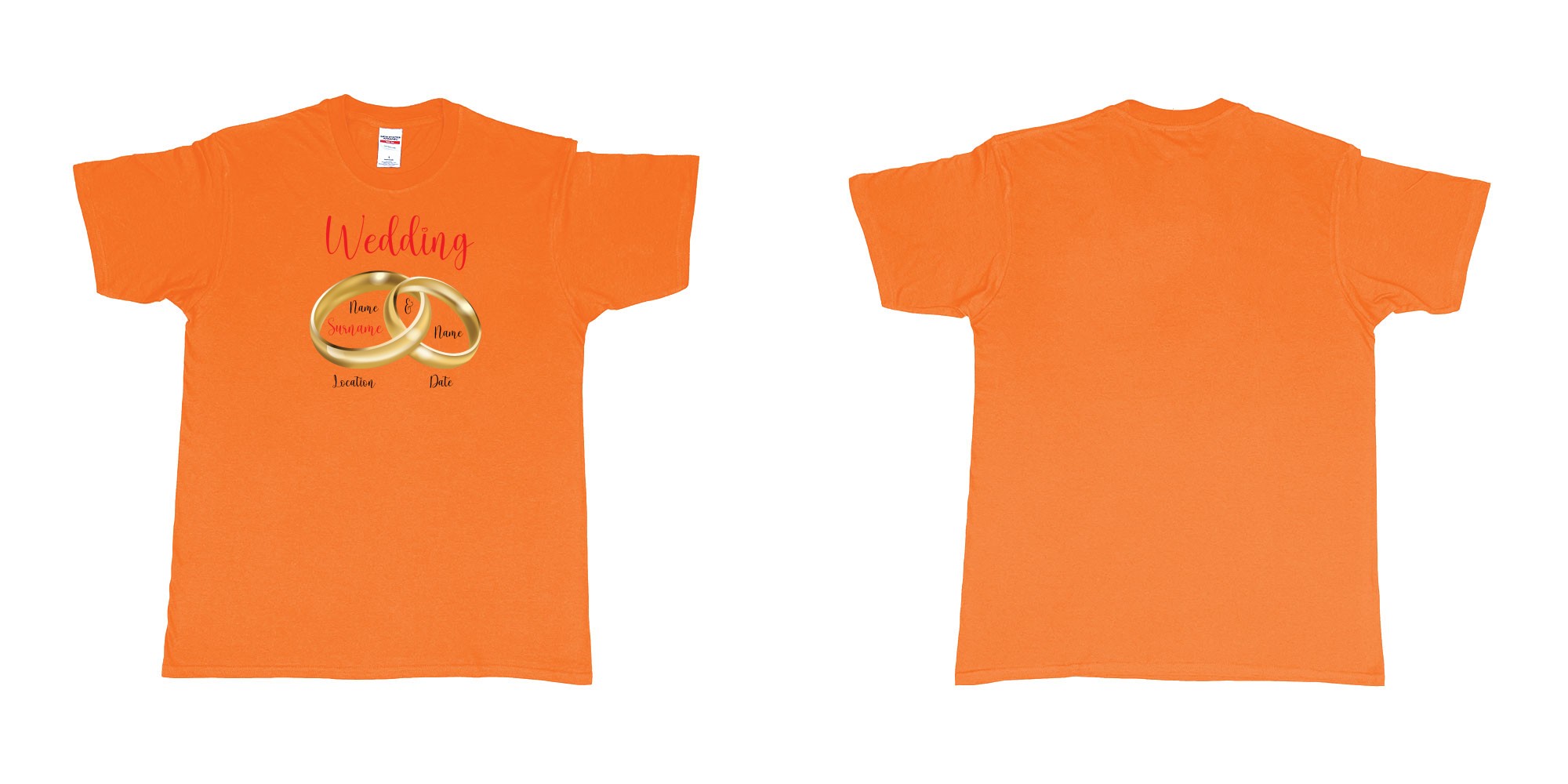 Custom tshirt design wedding rings in fabric color orange choice your own text made in Bali by The Pirate Way