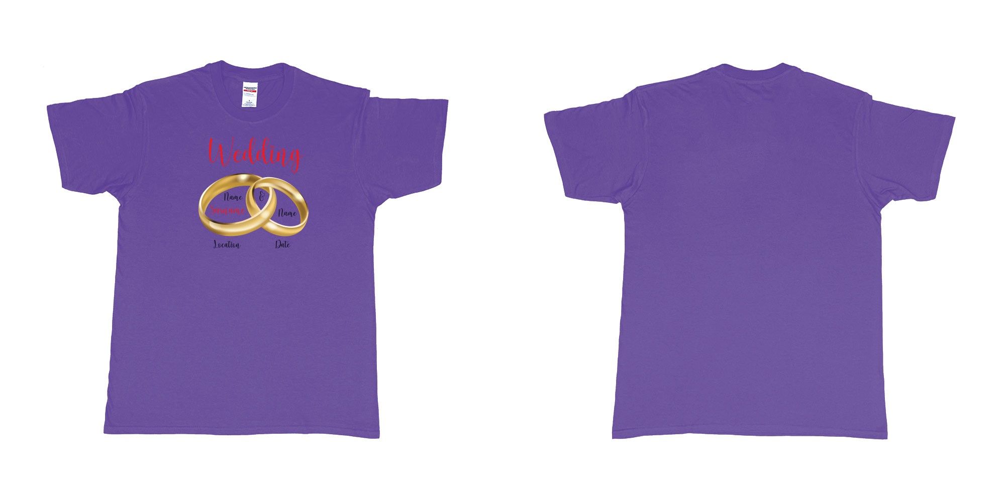Custom tshirt design wedding rings in fabric color purple choice your own text made in Bali by The Pirate Way