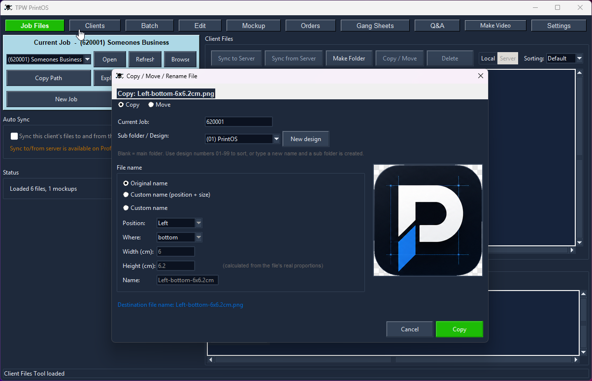 Copy or move a design and let PrintOS name it from the print position and size.