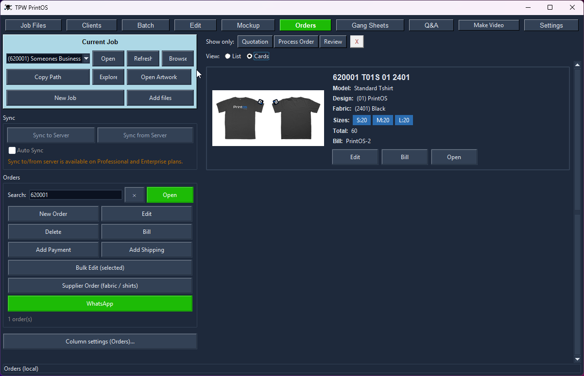 Orders list