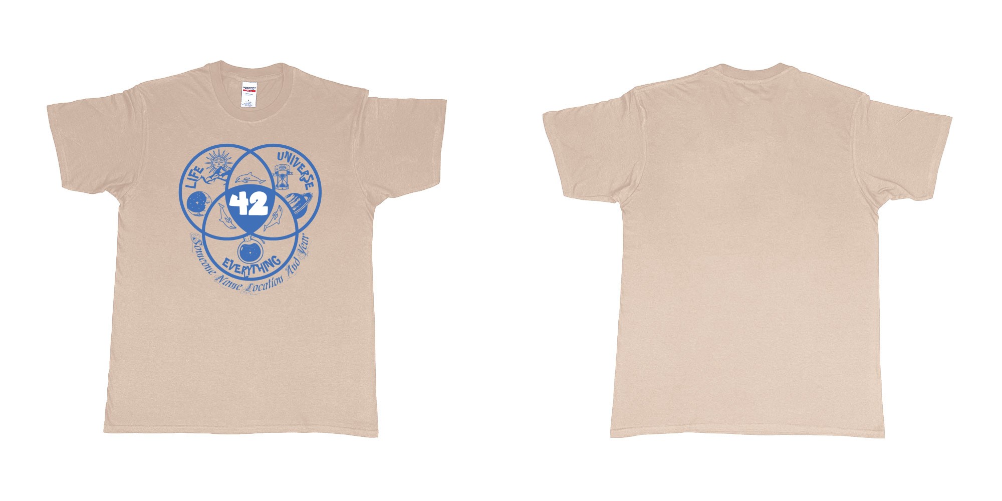 Custom tshirt design 42 everything in fabric color sand choice your own text made in Bali by The Pirate Way