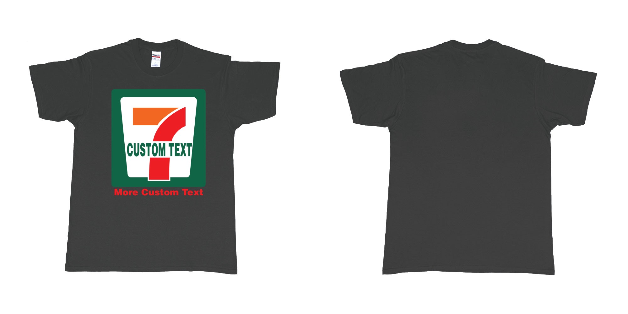 Custom tshirt design 7 eleven custom logo own print text bali in fabric color black choice your own text made in Bali by The Pirate Way