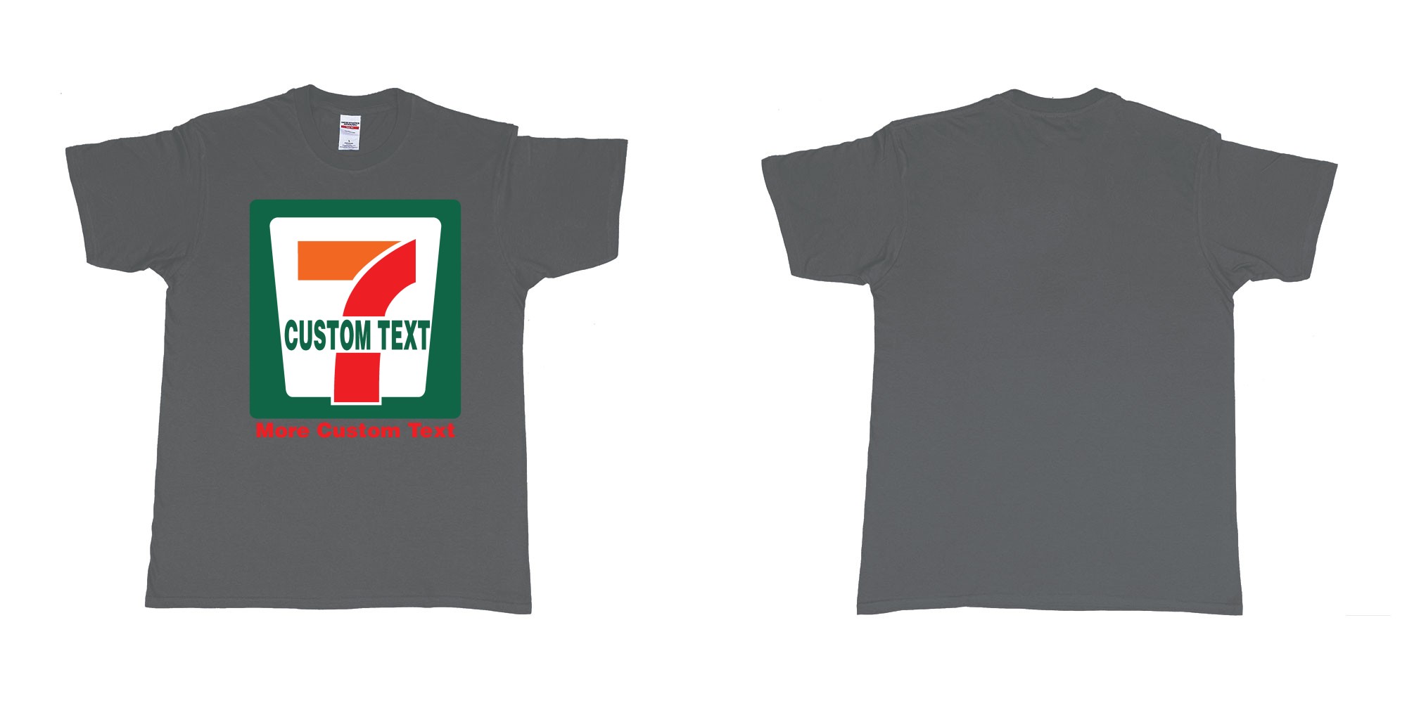Custom tshirt design 7 eleven custom logo own print text bali in fabric color charcoal choice your own text made in Bali by The Pirate Way