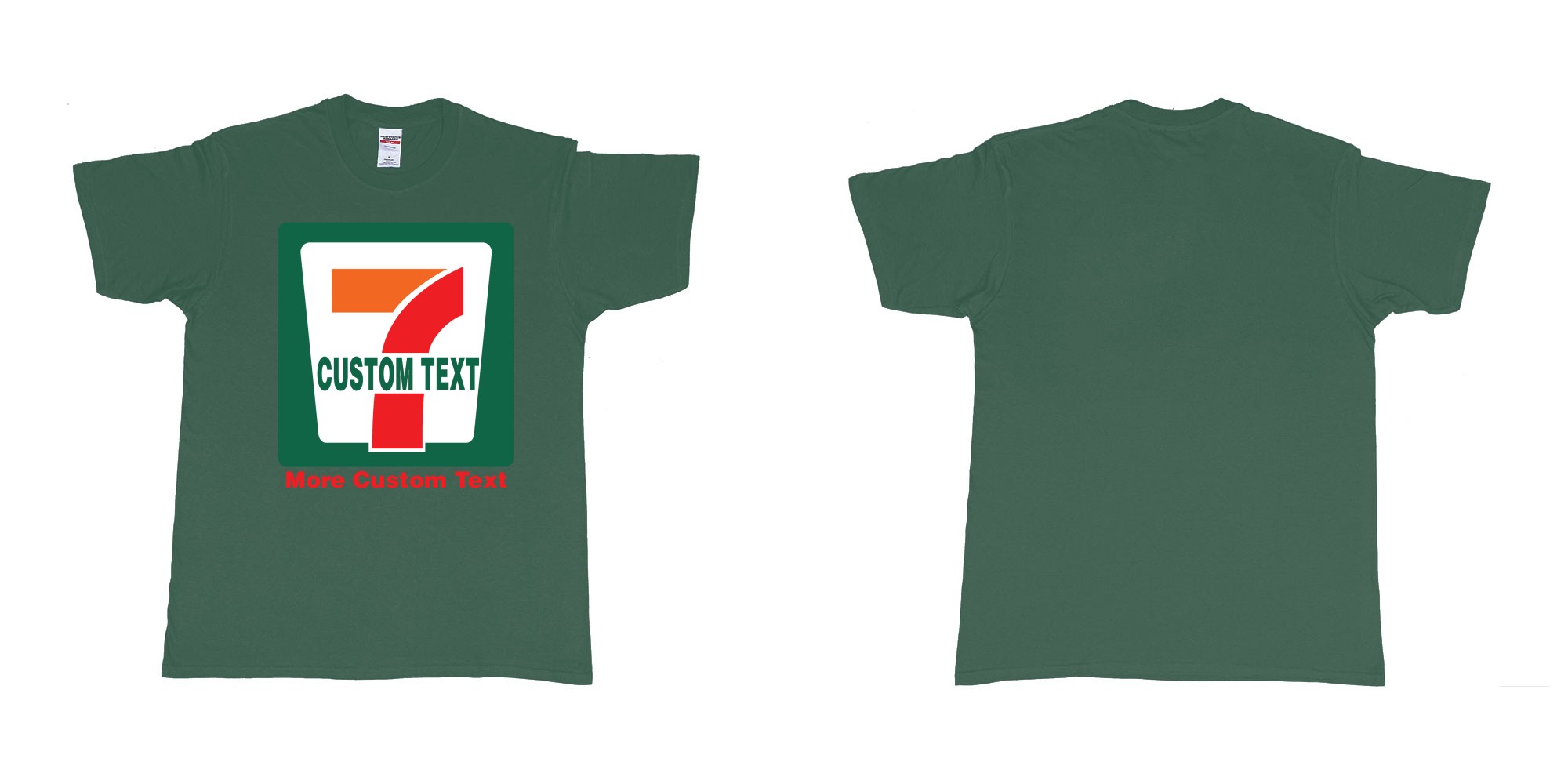 Custom tshirt design 7 eleven custom logo own print text bali in fabric color forest-green choice your own text made in Bali by The Pirate Way
