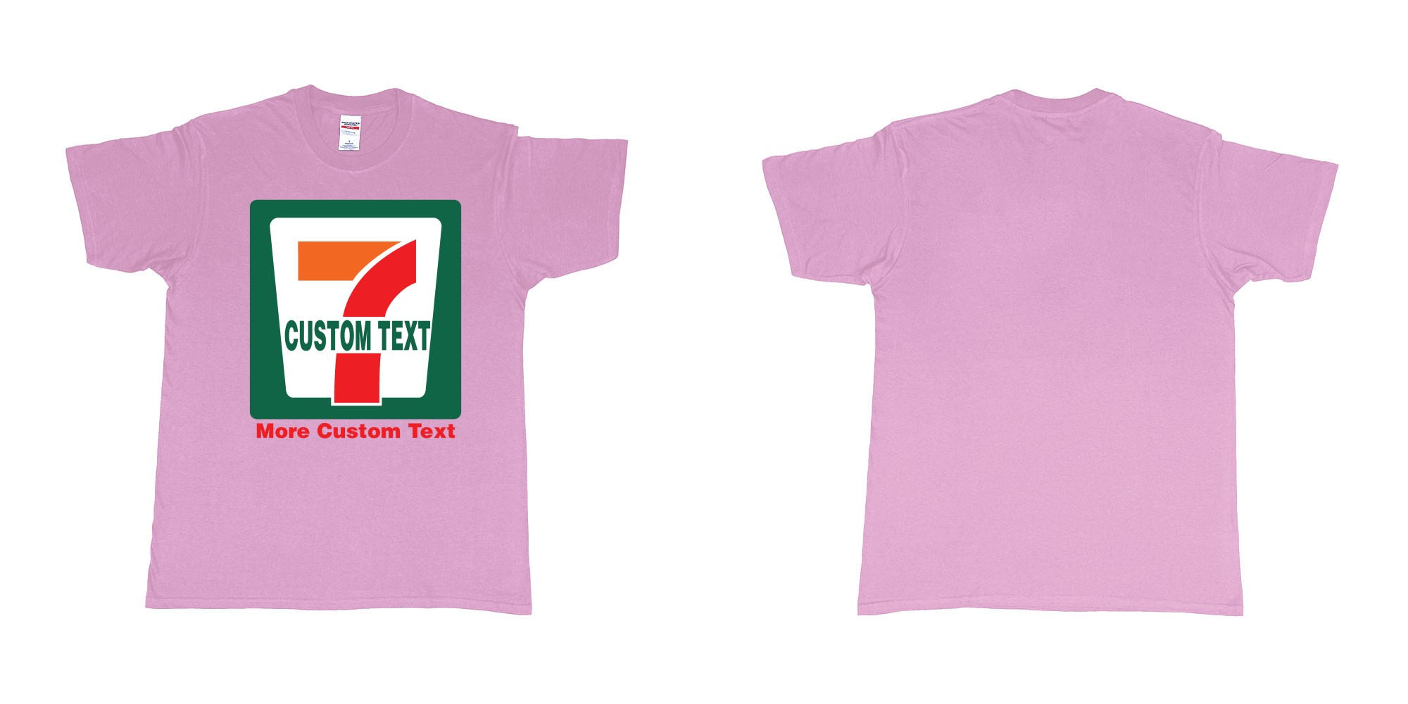 Custom tshirt design 7 eleven custom logo own print text bali in fabric color light-pink choice your own text made in Bali by The Pirate Way