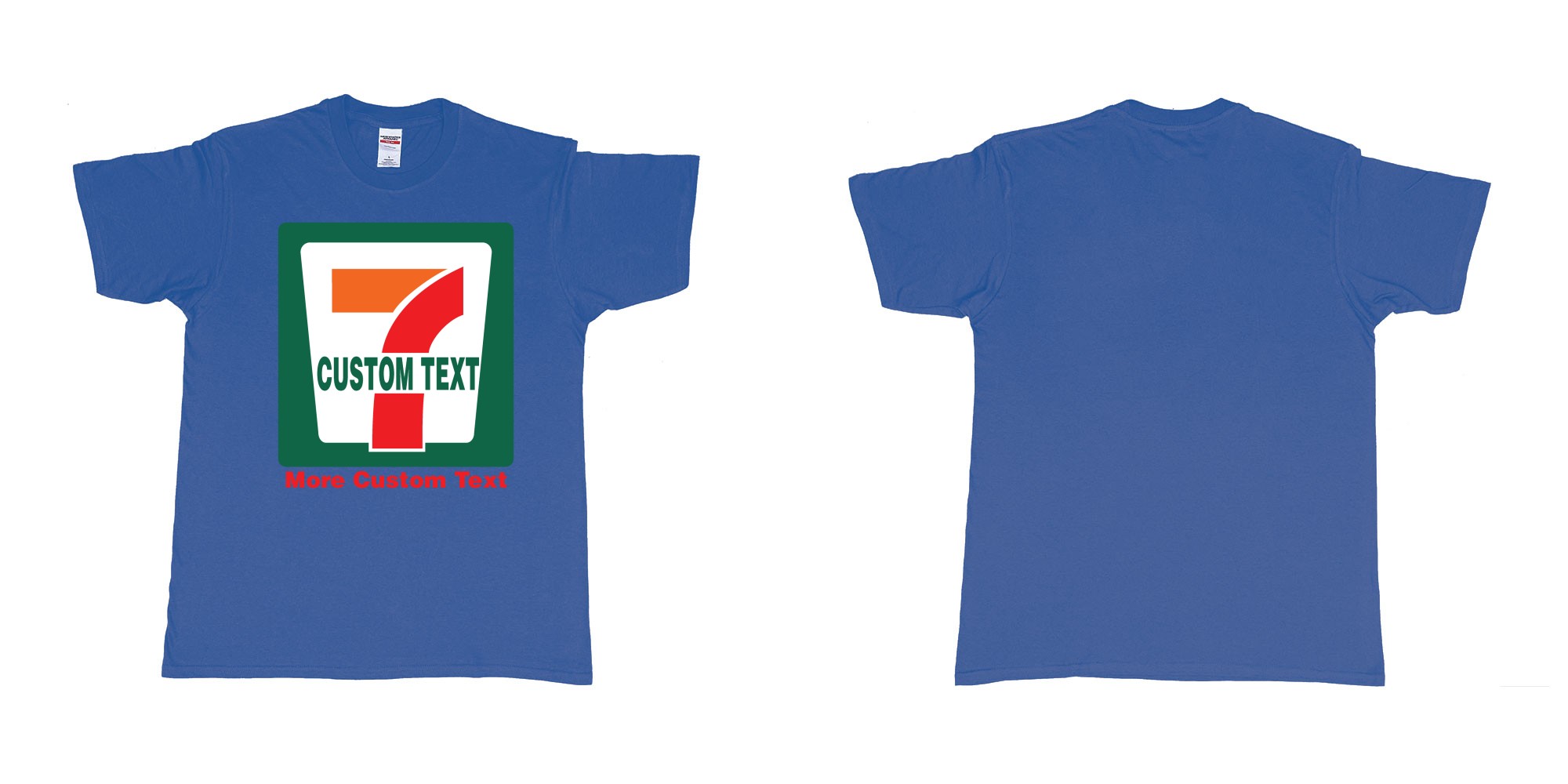 Custom tshirt design 7 eleven custom logo own print text bali in fabric color royal-blue choice your own text made in Bali by The Pirate Way