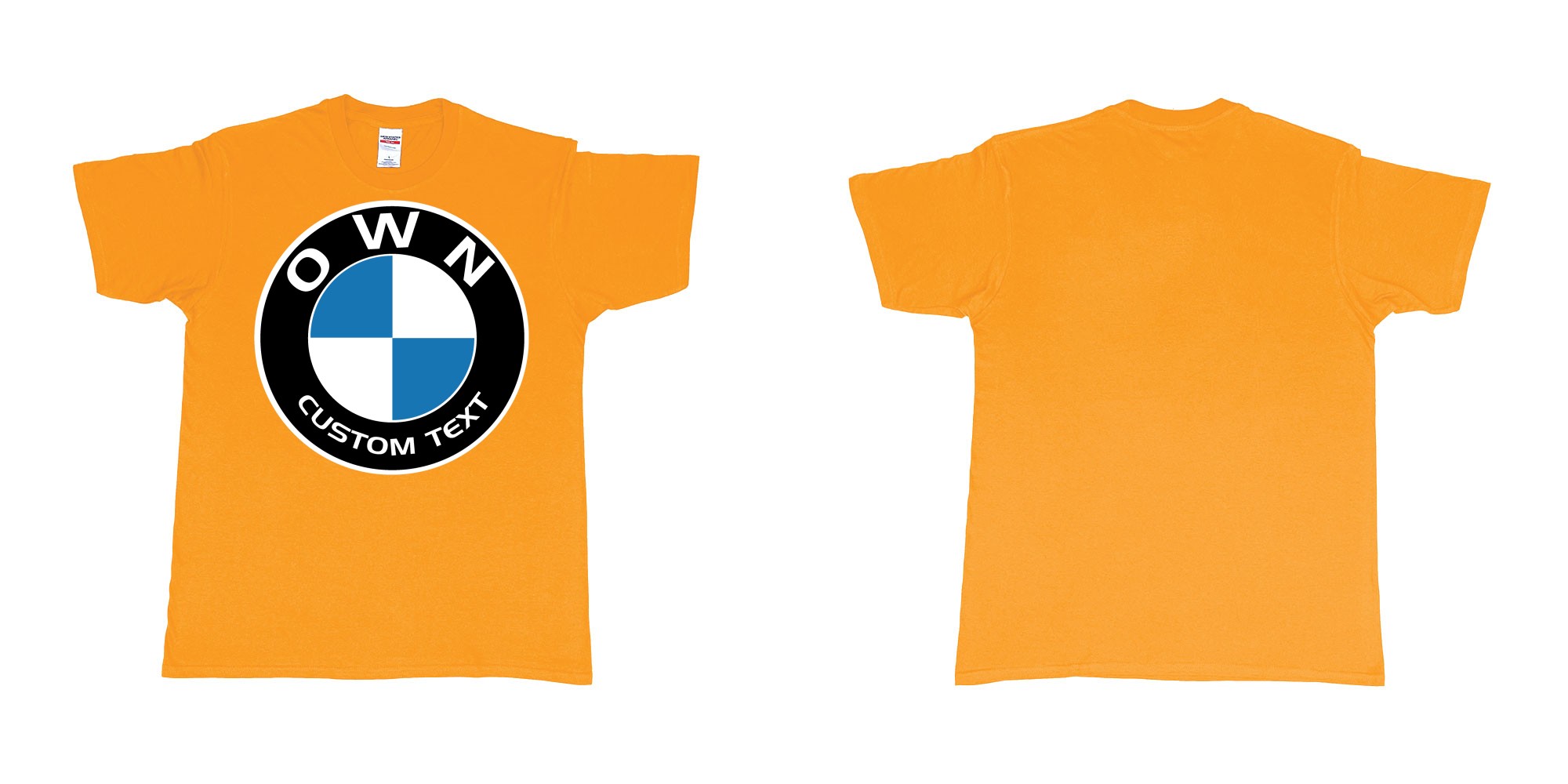 Custom tshirt design BMW logo custom text tshirt printing in fabric color gold choice your own text made in Bali by The Pirate Way