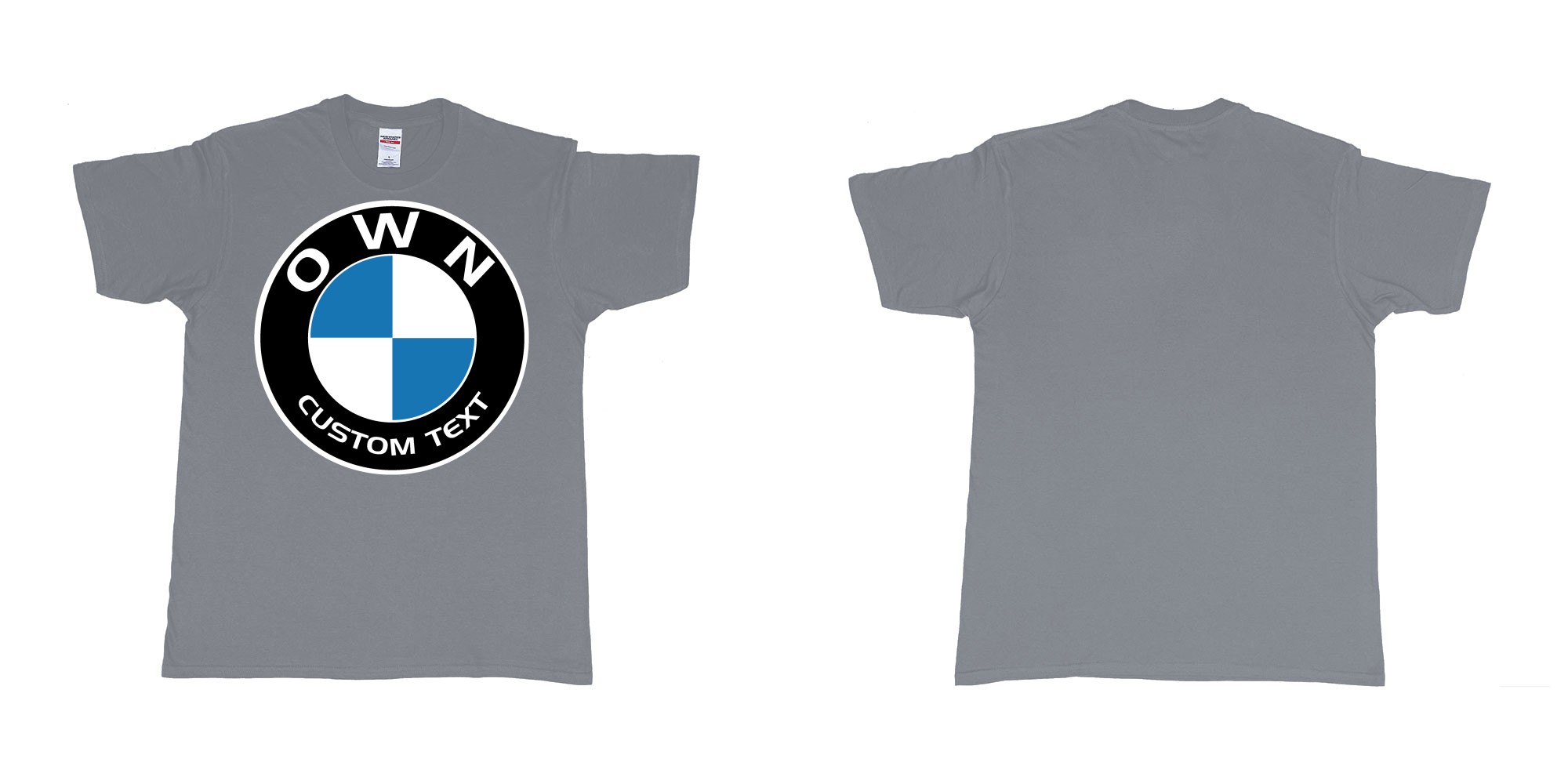 Custom tshirt design BMW logo custom text tshirt printing in fabric color misty choice your own text made in Bali by The Pirate Way