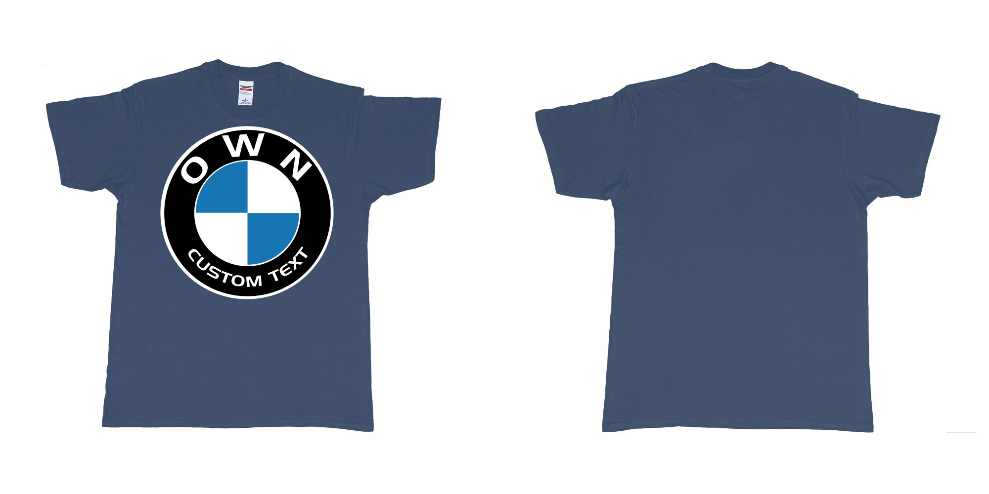 Custom tshirt design BMW logo custom text tshirt printing in fabric color navy choice your own text made in Bali by The Pirate Way