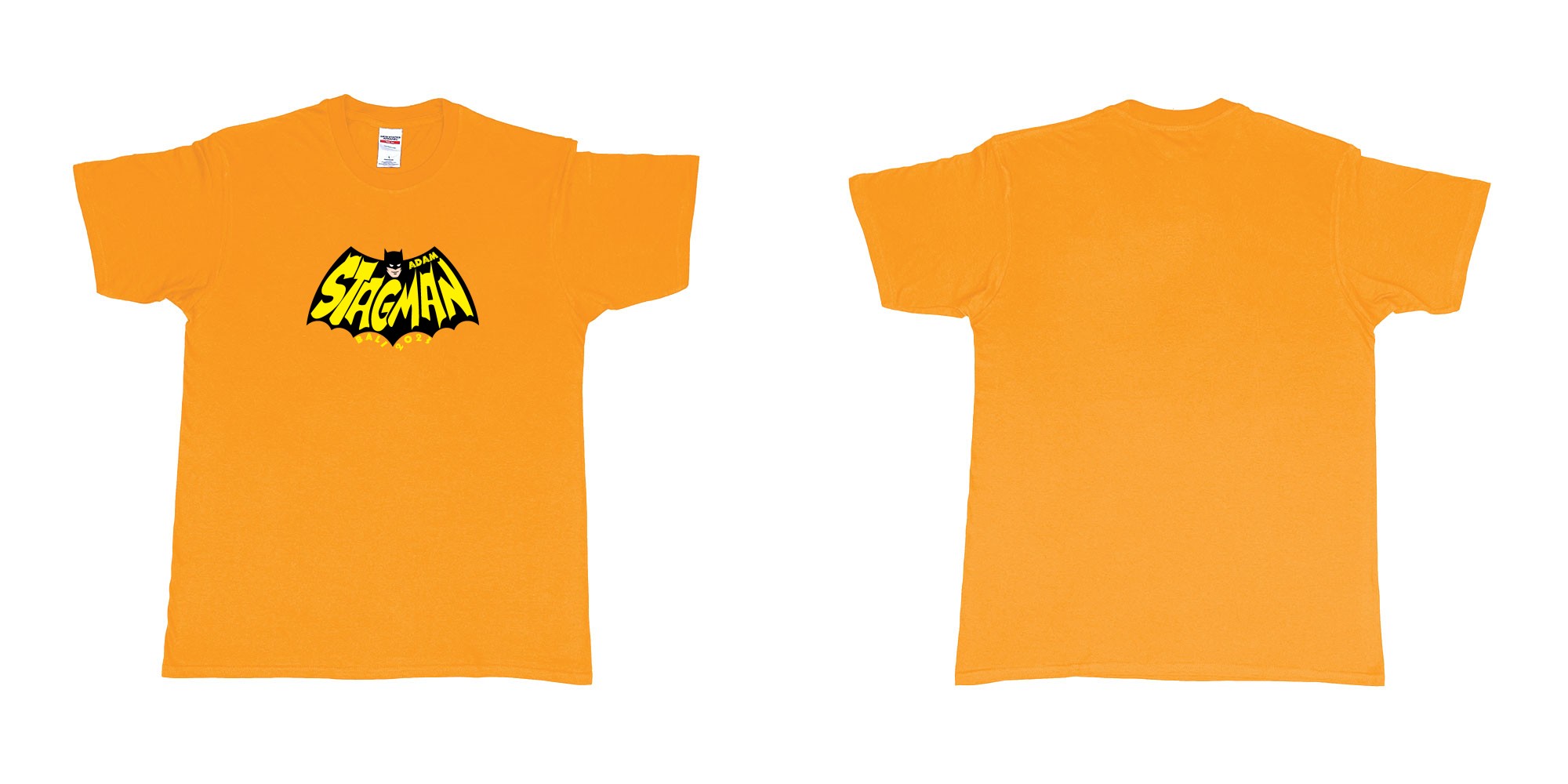 Custom tshirt design Batman StagMan Old School in fabric color gold choice your own text made in Bali by The Pirate Way