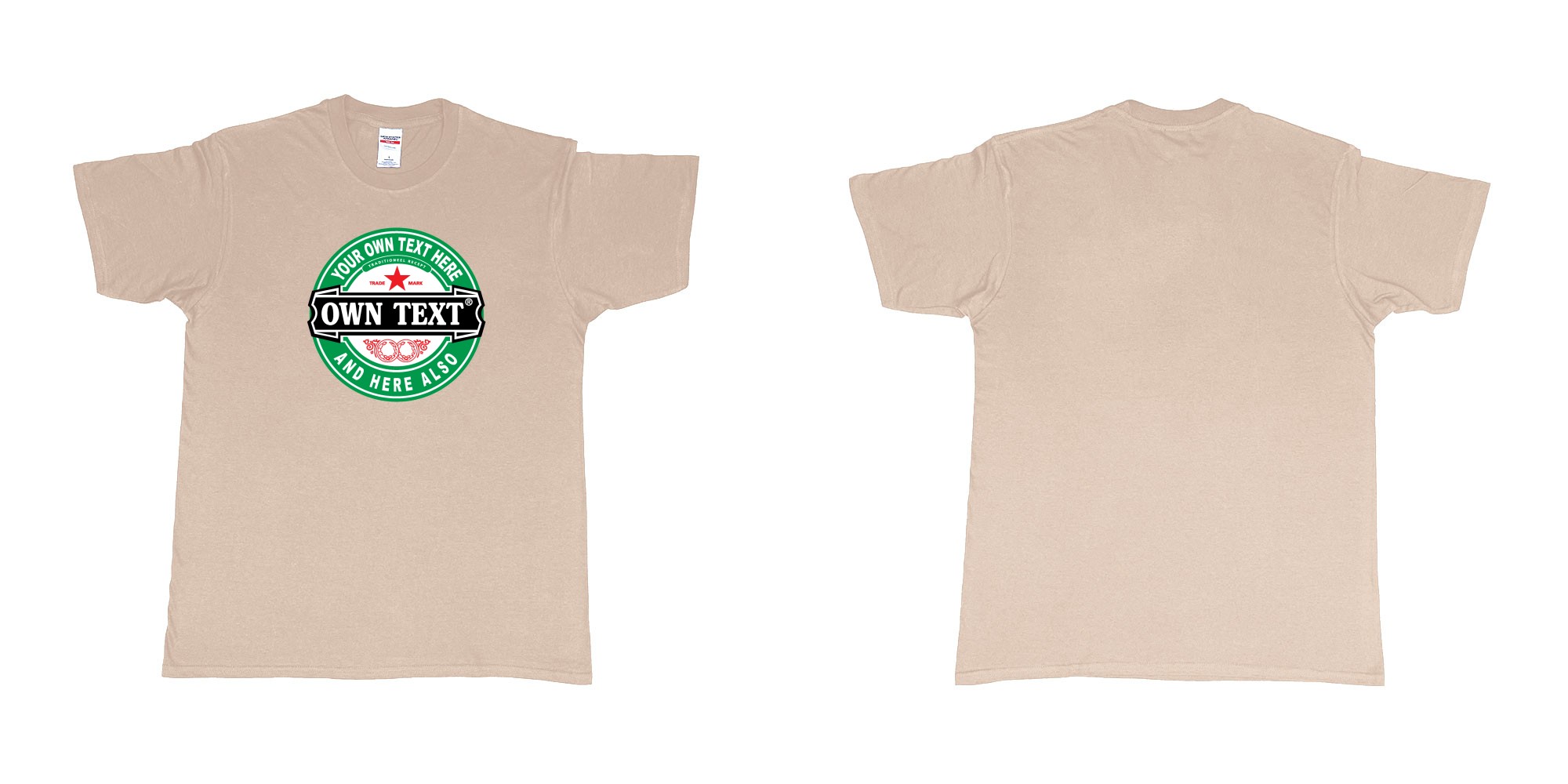 Custom tshirt design Heineken beer in fabric color sand choice your own text made in Bali by The Pirate Way