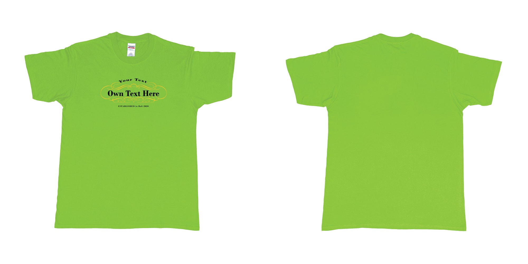 Custom tshirt design Laurent perrier in fabric color lime choice your own text made in Bali by The Pirate Way